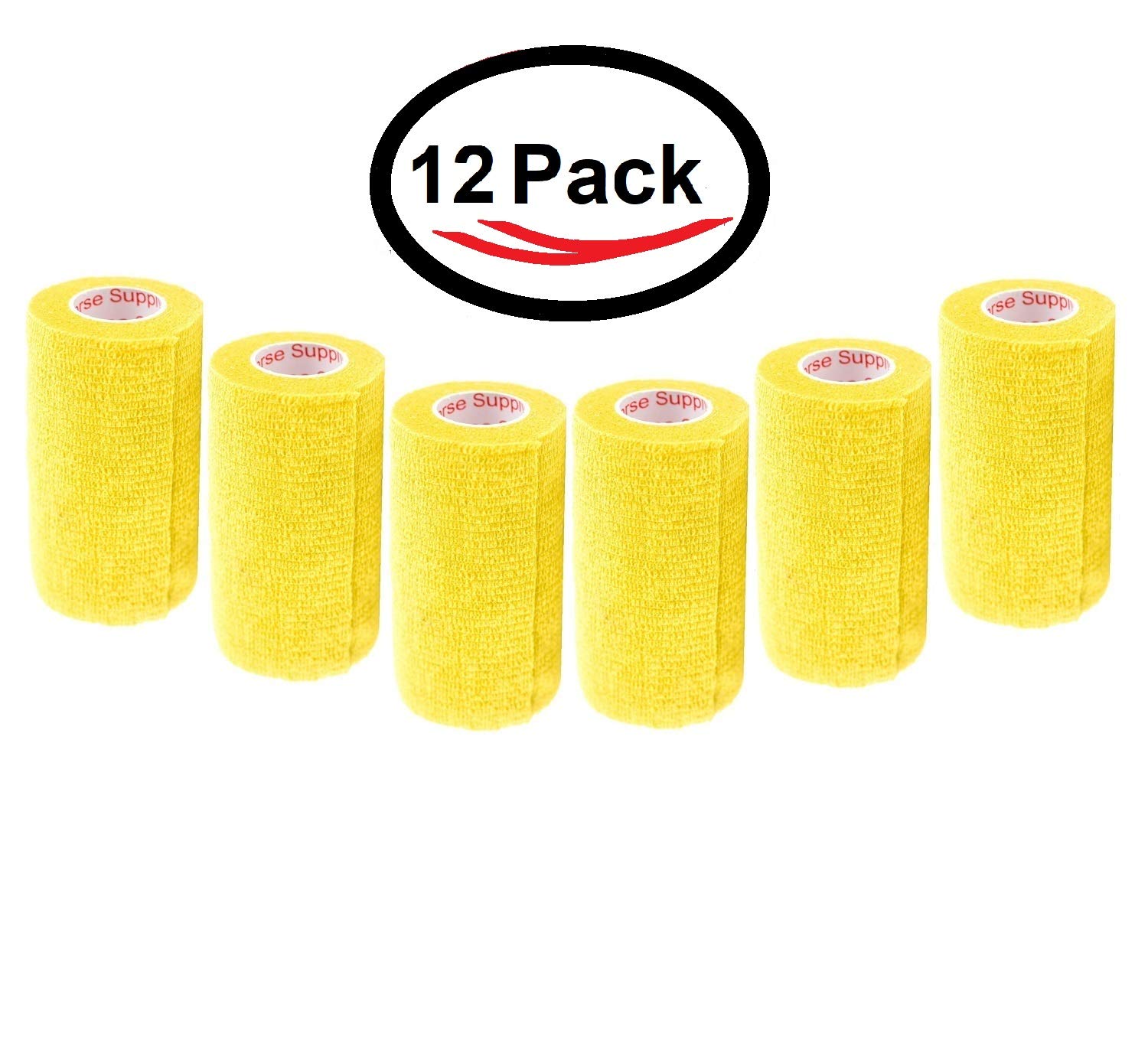 3 Inch Vet Wrap Tape Bulk (Yellow) (Pack of 12) Self Adhesive Adherent Adhering Flex Bandage Grip Roll for Dog Cat Pet Horse