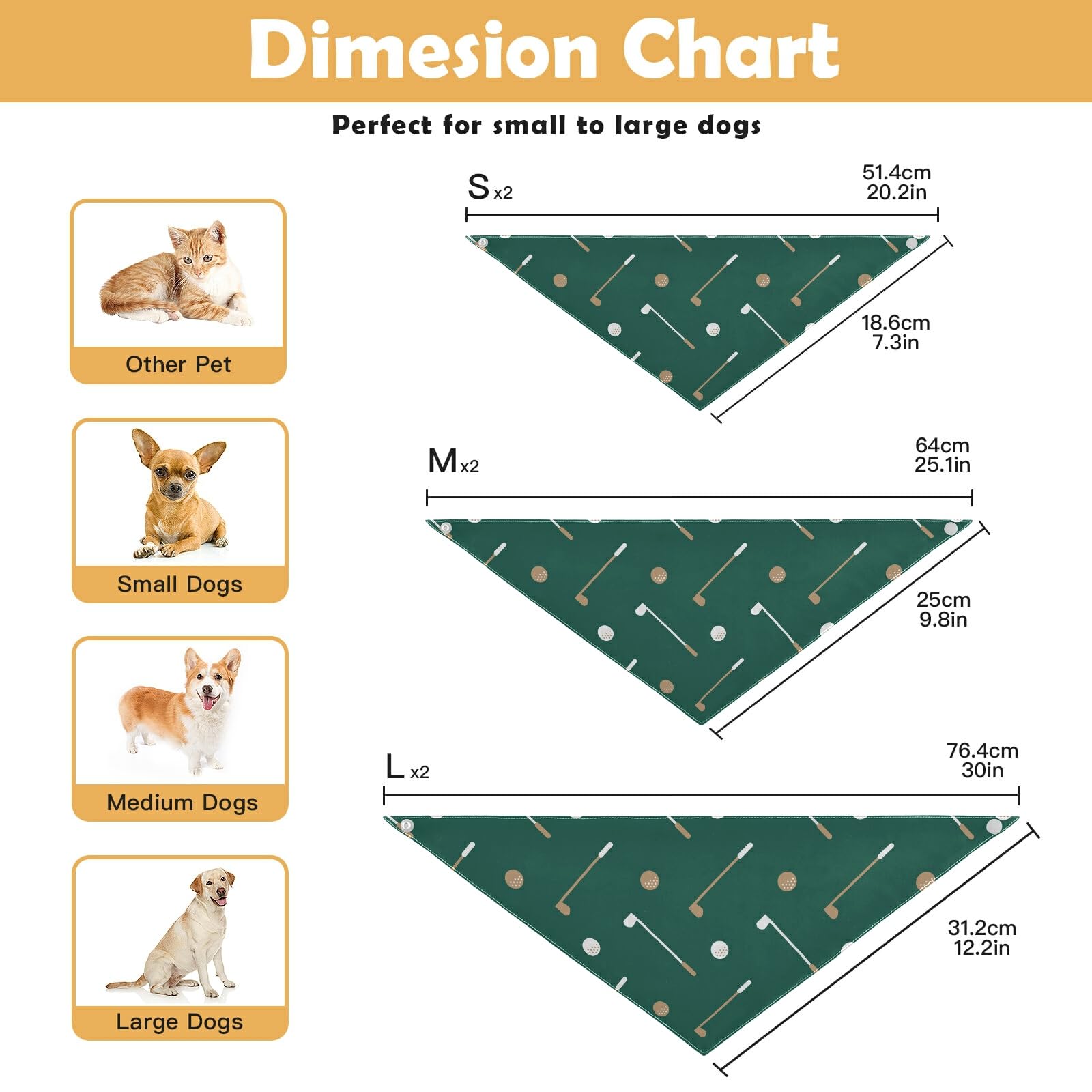 2 Pack Dog Bandanas Golf Club Ball Pattern Milk Silk Pet Bandana Scarf Snap Button Triangle Bibs Kerchief Set Pet Holiday Access