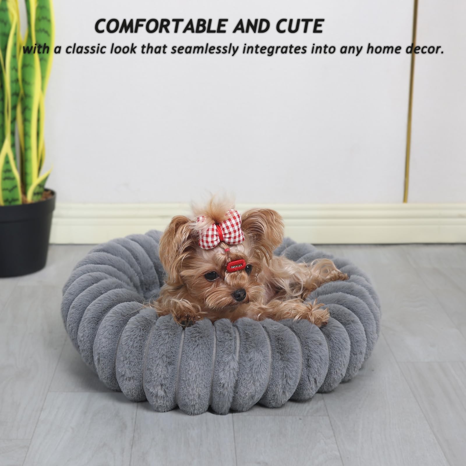 Zihapgpzp Kitten Beds For Indoor Cats - Soft Cozy Small Cat Bed Washable 16 Inches,Calming Anti-Slip Round Fluffy Plush Faux Fur
