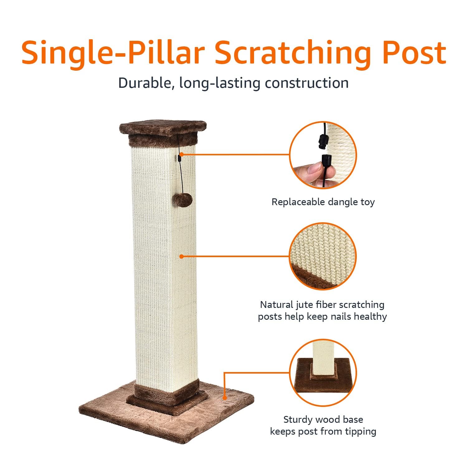 Amazon Basics - Indoor, Tall Cat & Kittens Scratching Post, Scratcher With Sisal Rope, Jute Fiber, Brown Carpet, Large, 15.75' L X 15.7' W X 35.43' H