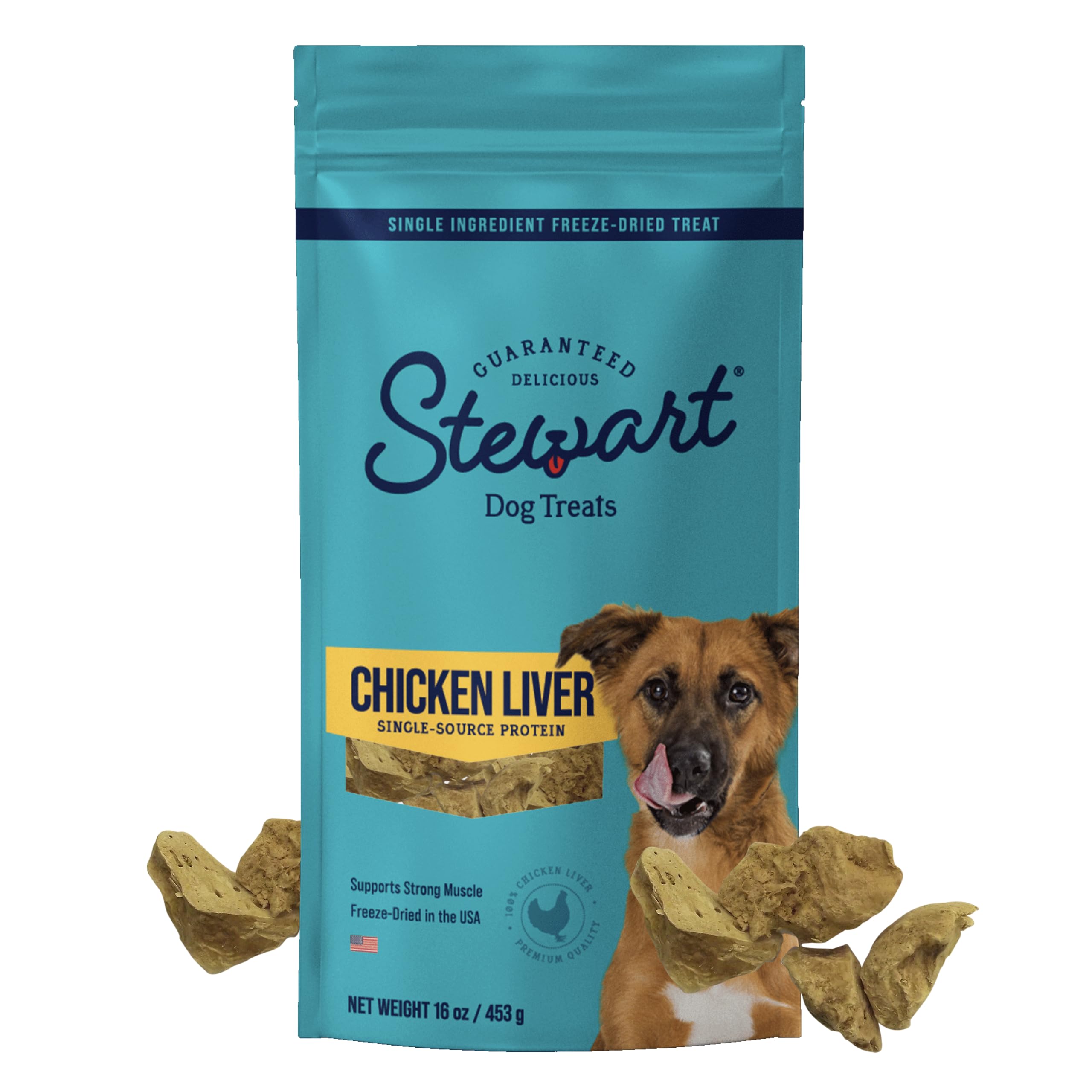 Stewart Single Ingredient Freeze Dried Raw Dog Treats, Chicken Liver, 16 Ounce Value Size, up to 300 Pieces per Resealable Pouch