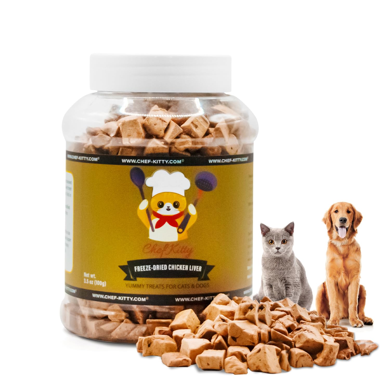 Chef Kitty Freeze-Dried Chicken Liver Treats for Cats & Dogs - 100% Human Grade, Single Ingredient, High-Protein, Healthy Snack 