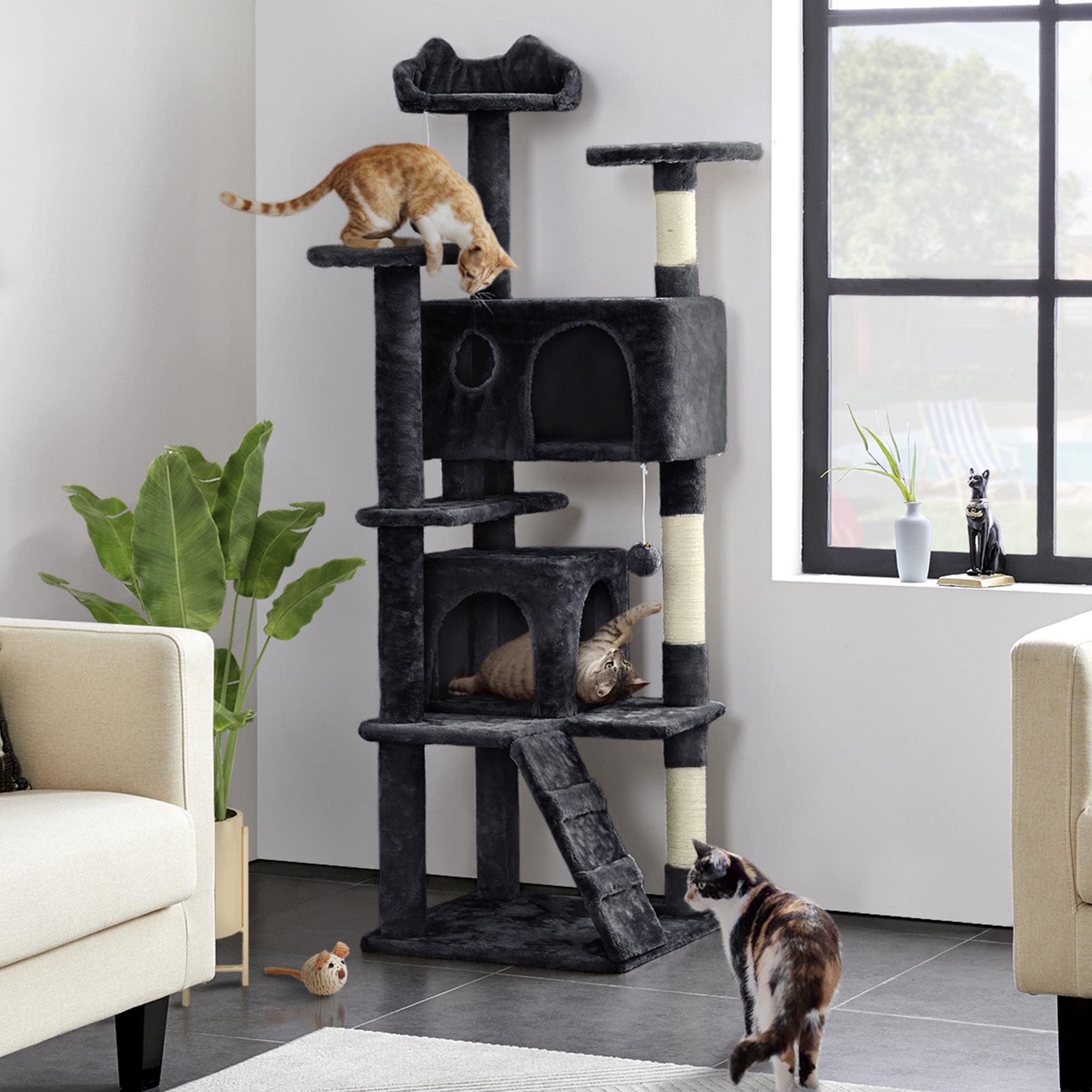 Yaheetech 62In Cat Tree Tower For Indoor Cats, Furniture W/Double Condo, Scratching Posts, Multiple Platforms And Balls For Kitt