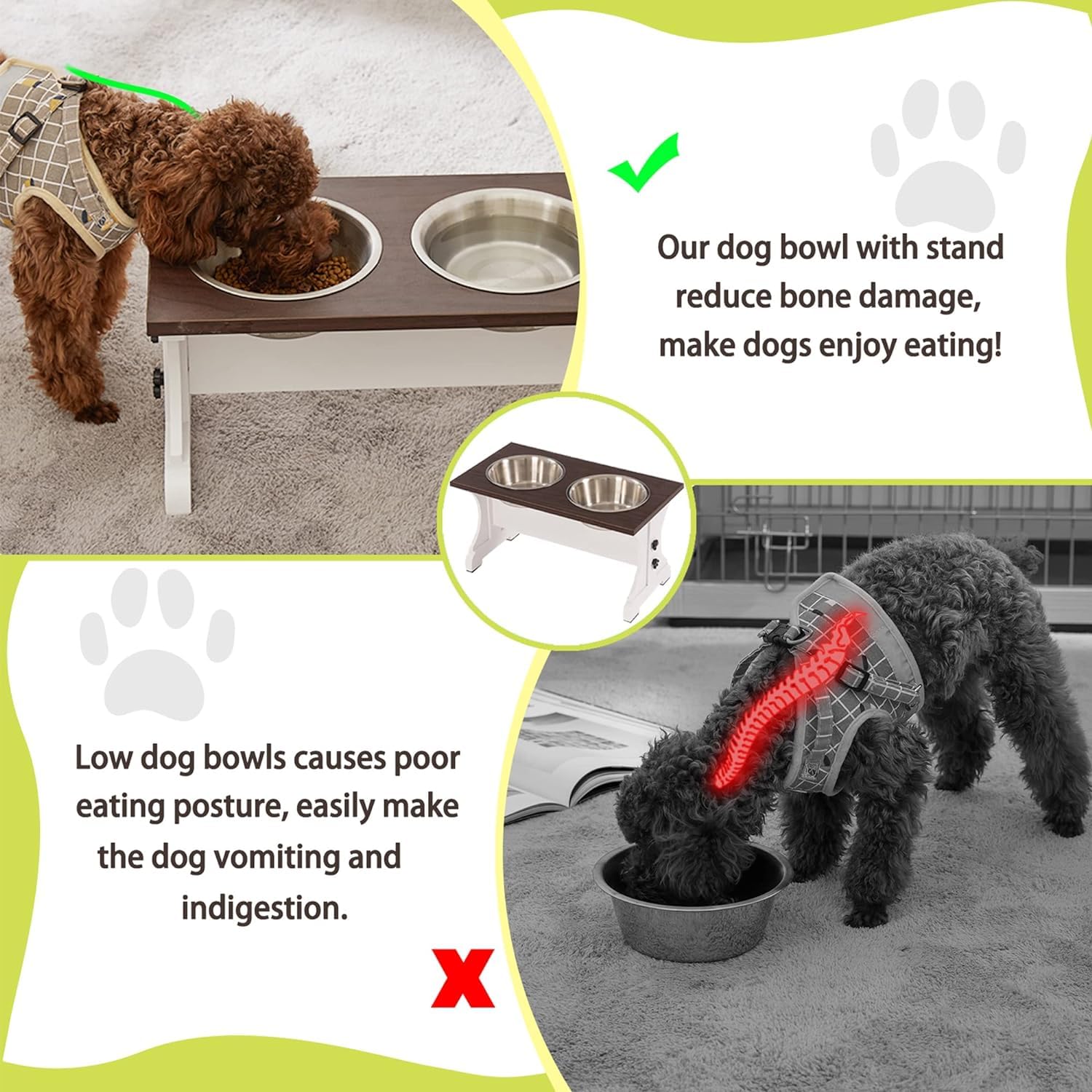 Piskyet Elevated Dog Bowls,Farmhouse Dog Bowls Stand, Raised Dog Bowl With 2 Stainless Steel Wooden Dog Bowl,3.5Cups8.5''H_30 Oz