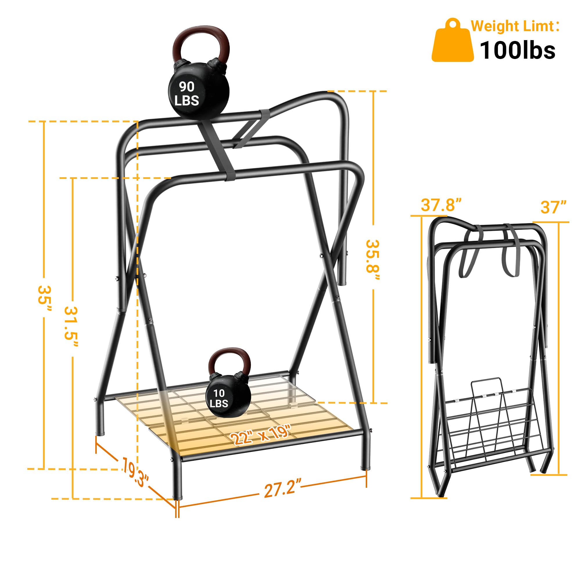 Dunatou Saddle Rack Freestanding Saddle Stand Foldable Horse Saddle Storage Rack Full Size Saddle Pad Rack Horse Blanket Holder