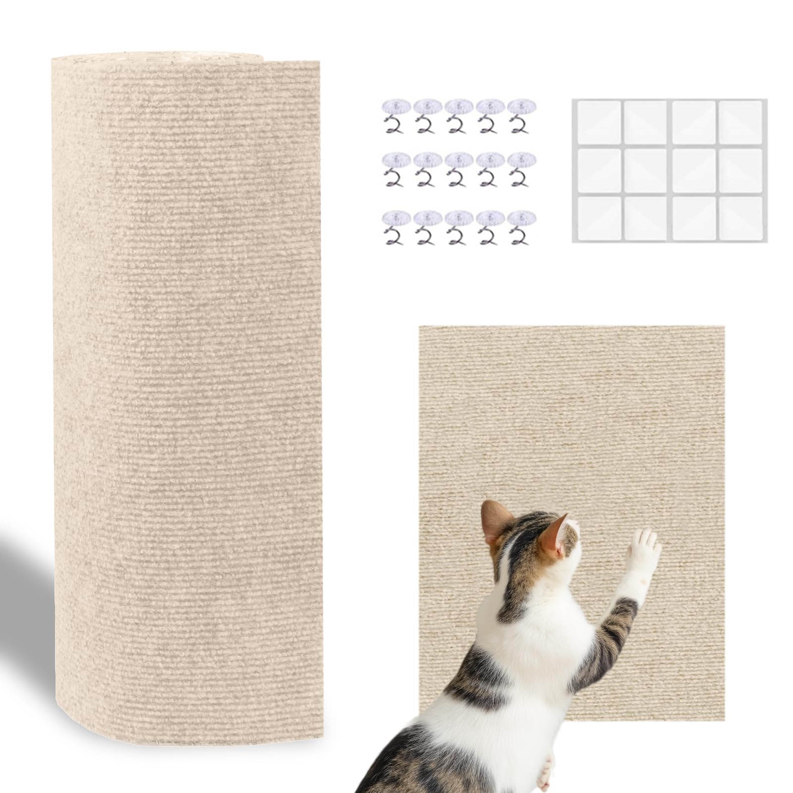 Miuzmore Cat Carpet, 98.4'' X 15.8'' Trimmable Replacement Scratching Mat,Self-Adhesive Scratch Mat - Cat Scratch Furniture Prot