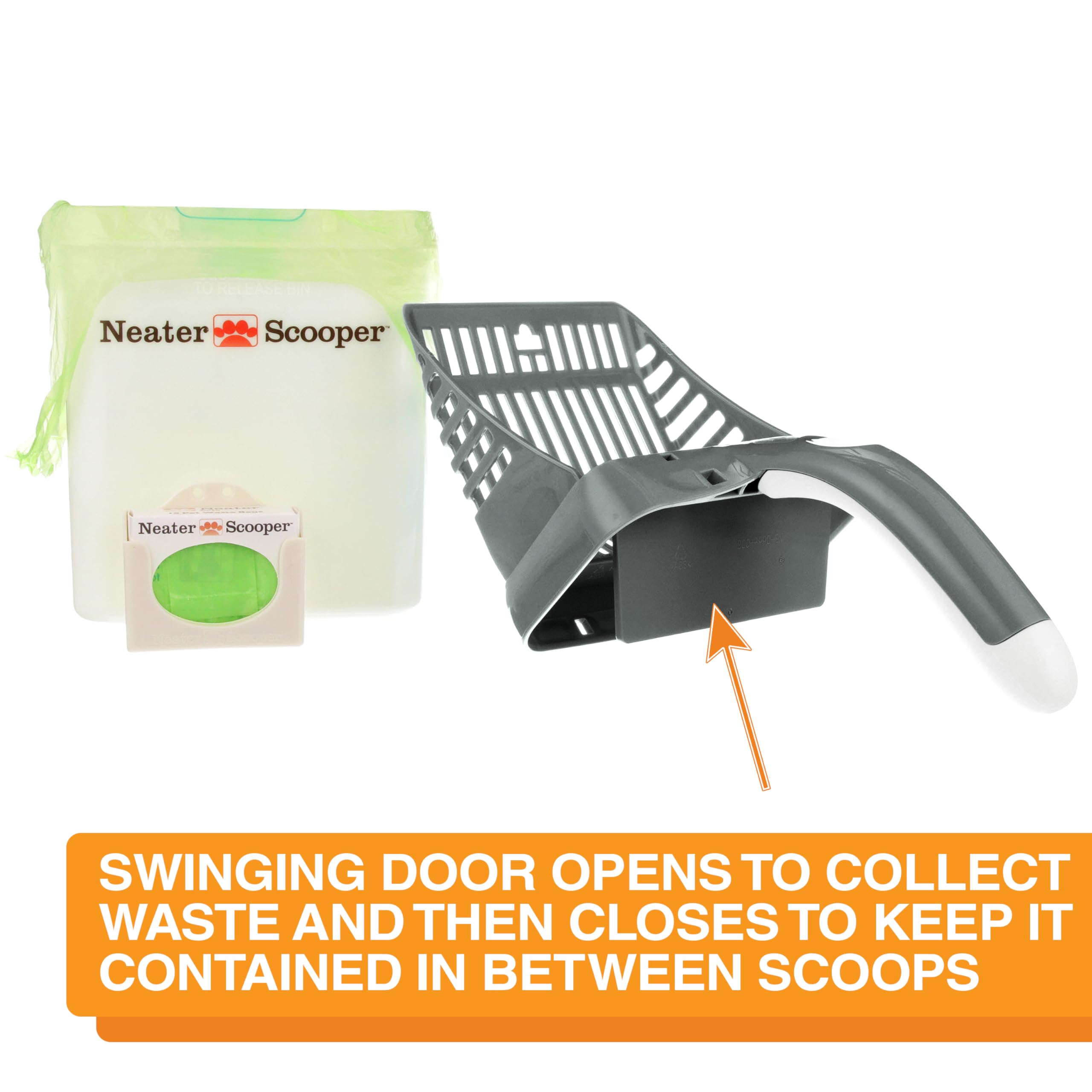 Neater Pets Neater Scooper Standard Cat Litter Scoop, 60 Refill Bags - Mess-Free Cat Litter Scooper with Bag, Spill-Proof Kitty