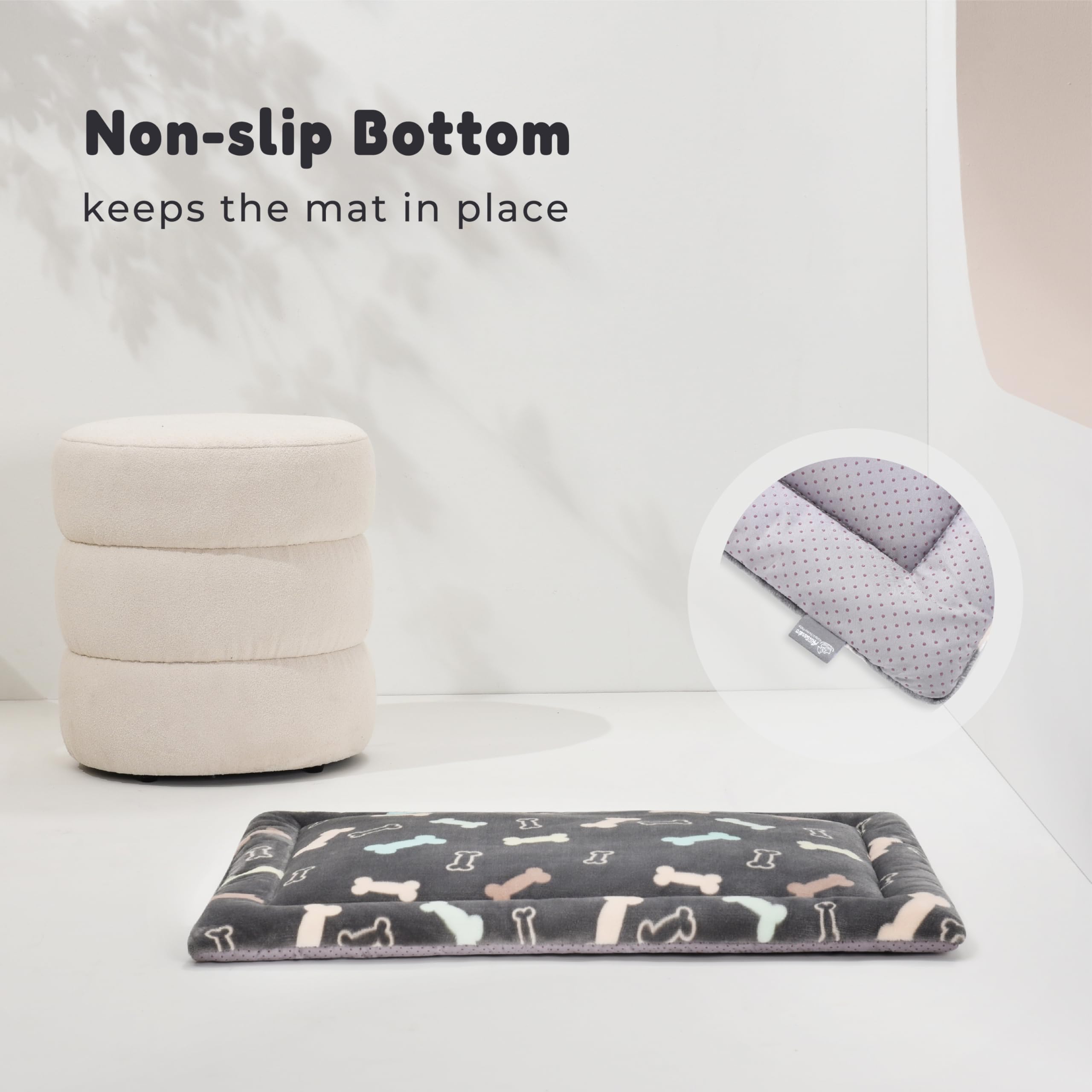 Allisandro Lightweight Waterproof Dog Bed Pad, 1.5 Thick Travel Mat for Crates, Kennels & Elevated Beds, Washable Non-Slip Sleep