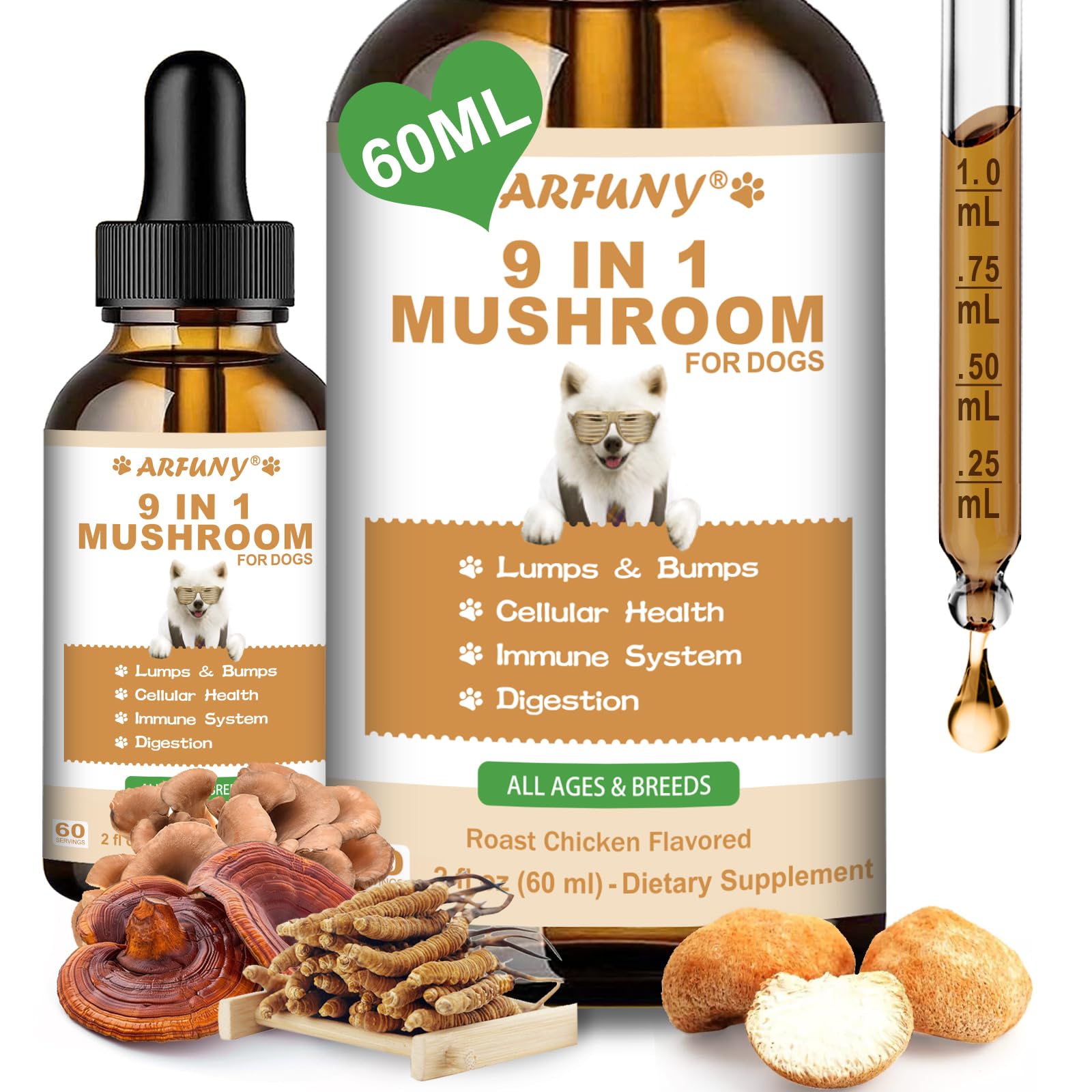 9 in 1 Mushroom Supplement for Dogs - Turkey Tail Mushroom for Dogs - Dog Lumps and Bumps Treatment - Digestive, Cellular, Immun
