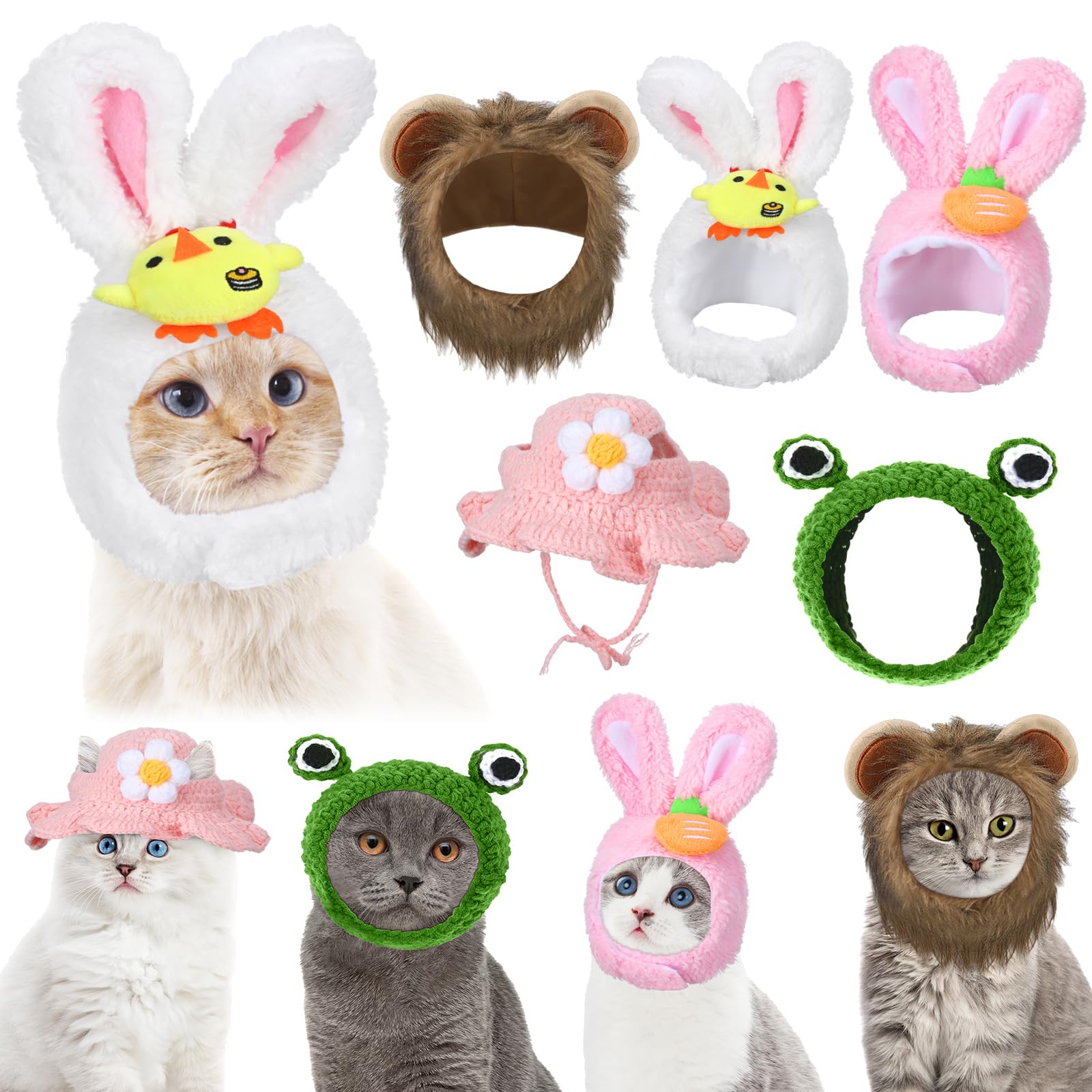 Weewooday 5 Pieces Cat Costume Easter Bunny Hat Outfit With Ears Funny Cat Hat And Small Dogs Kitten Puppy Party Easter Costume 
