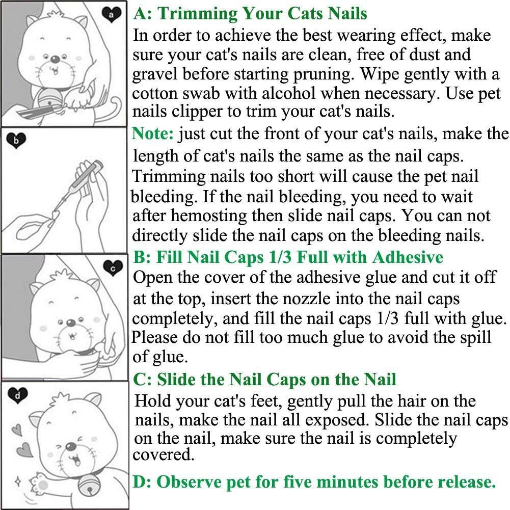 Victhy 100Pcs Cat Nail Caps, Cat Claw Caps Covers With Glue And Applicators Extra Small/Kitten 5 Colors, 20 Pcs/Color