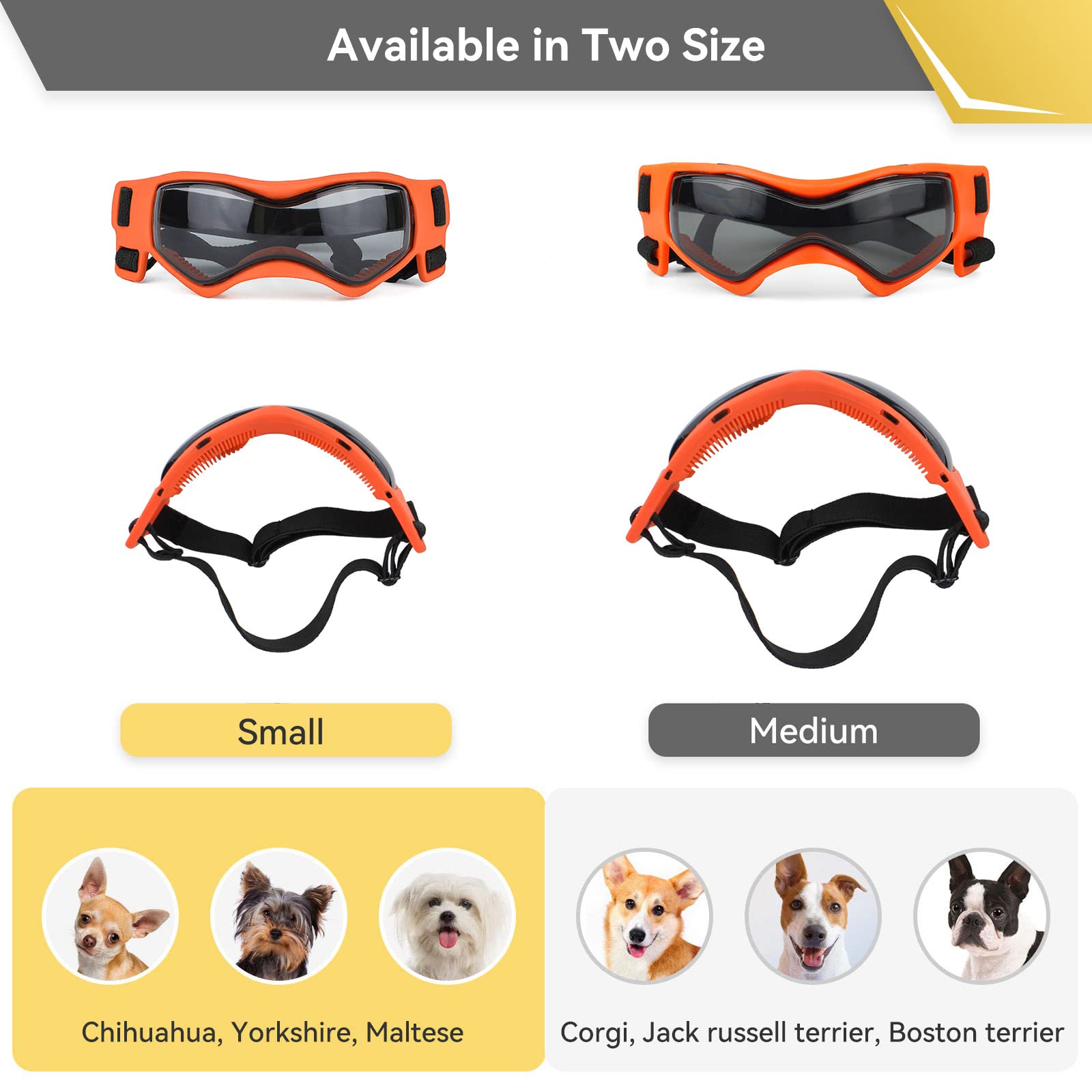 Petleso Dog Goggles Small Breed, Dog Sunglasses For Small Breed Uv Protection Eyewear For Small Dog Outdoor Riding Driving, Small Orange