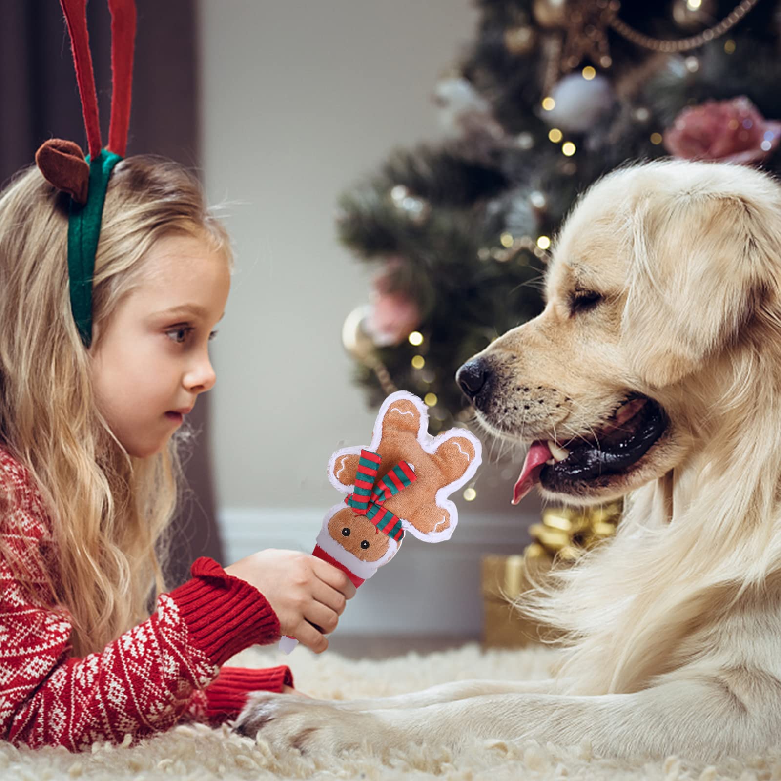 Dododola Squeaky Dog Toys Christmas Dog Toys With Crinkle Paper Cute Stuffed Gingerbread Man Gift Dog Plush Toys Chew Toys For S