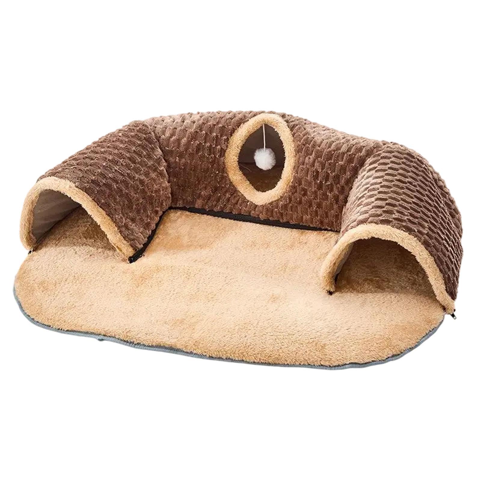 Myaddiction Cat Activity Center Hideout 2 In 1 Cat Tunnel Bed For Rabbit Hamster Outdoor Brown L