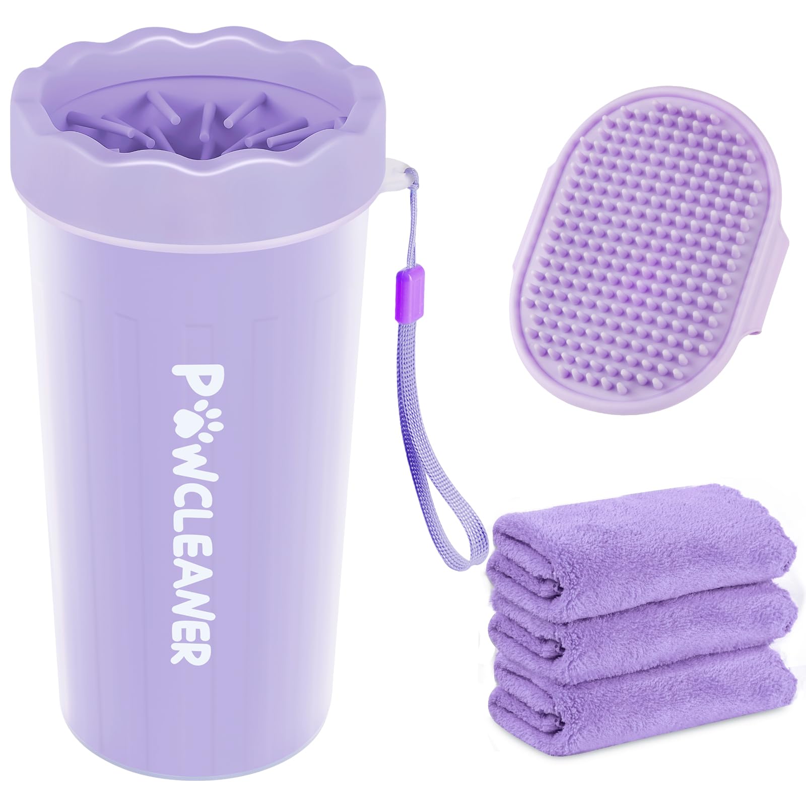 Dog Paw Cleaner For Dogs, (With 3Pcs Absorbent Towels & Adjustable Bath Brush) Dog Paw Washer,Pet Foot Cleaner (Purple, Large)