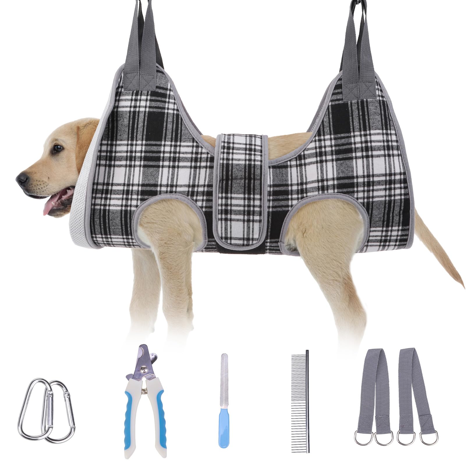 BEAUTYZOO Dog Grooming Hammock, Medium Dog Sling for Nail Trimming, Dog Hanging Harness for Claw Care with Thick Fabric Neck Sup