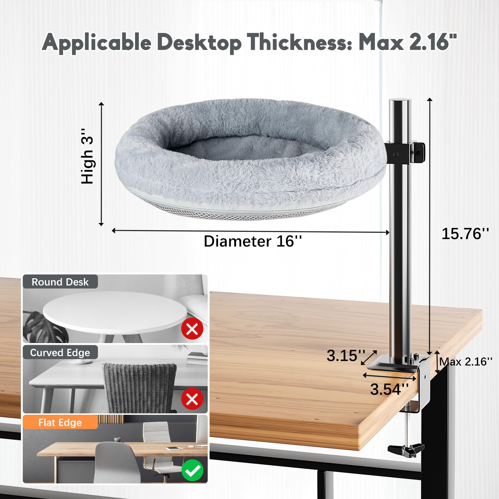 Cuipingoo Cat Bed For Desk - 360 Rotating & Adjustable, Supports Up To 40Lbs, Removable & Washable, Nest Bed Attachment Round Ca