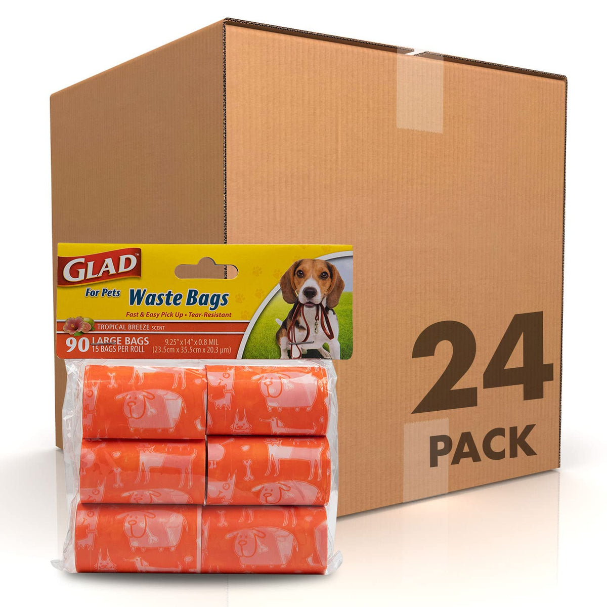 Glad For Pets Extra Large Tropical Breeze Scented Dog Waste Bags Refill Rolls | Heavy Duty Poop Bags For Dogs, 2160 Count - Dog Poop Bag Refills, 15 Dog Waste Bags Per Roll