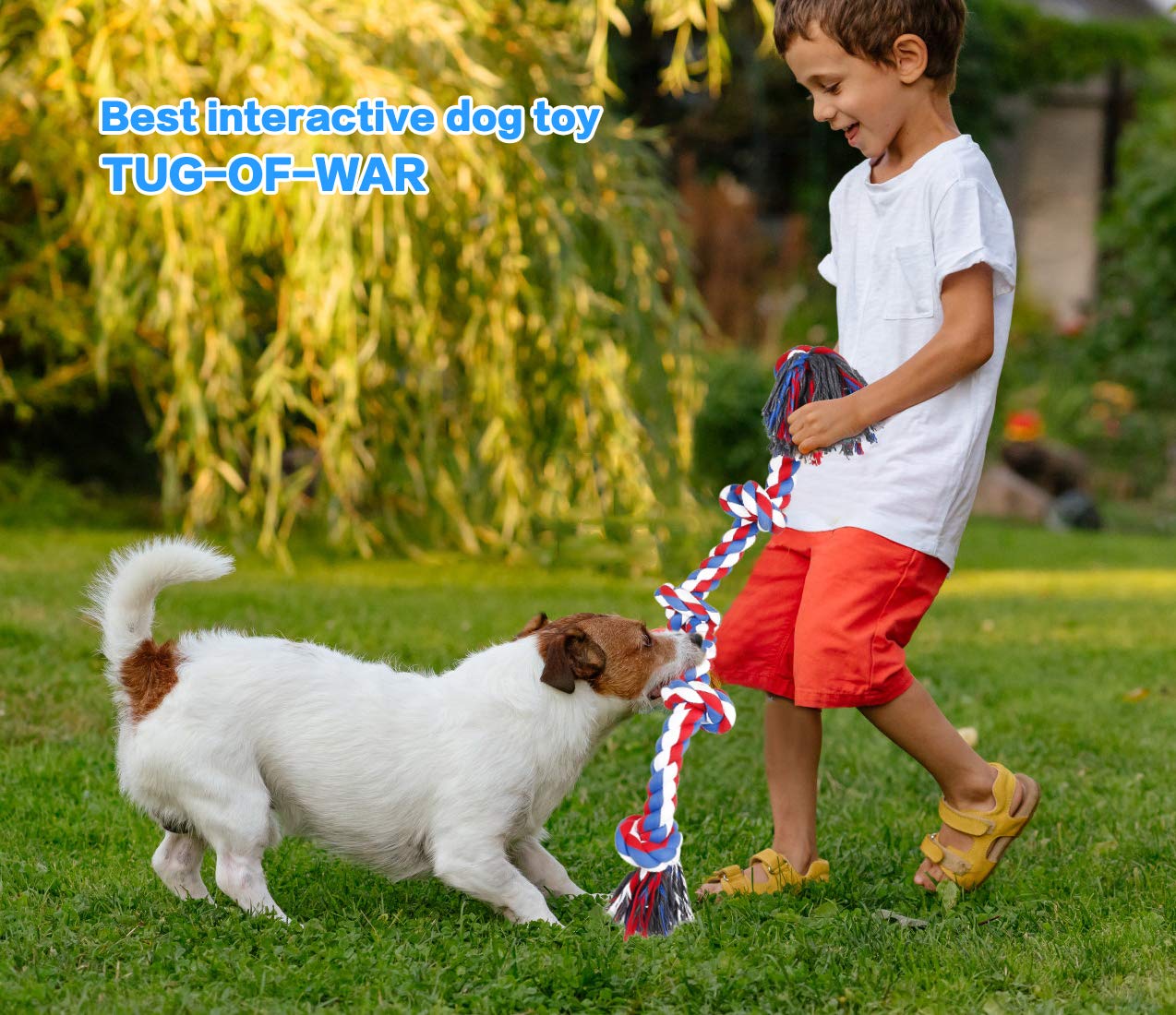 Bmag Dog Rope Toys For Aggressive Chewers, Interactive Heavy Duty Dog Toys For Medium Large Dogs, Tough Twisted Rope Toy With 5 Knots (Red)