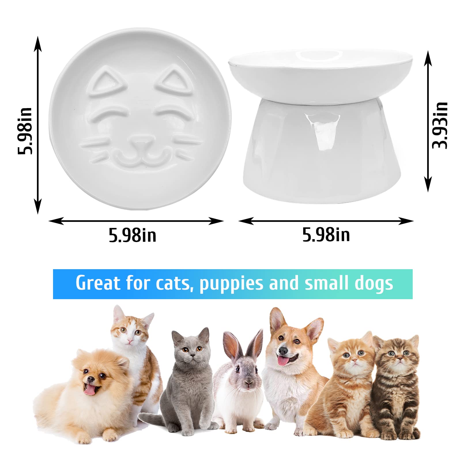 BNOSDM Raised Cat Slow Feeder Bowl Elevated Shallow Cat Dish Whisker Fatigue Slow Eating Bowls Cute Wet Food Puzzle Bowls for In
