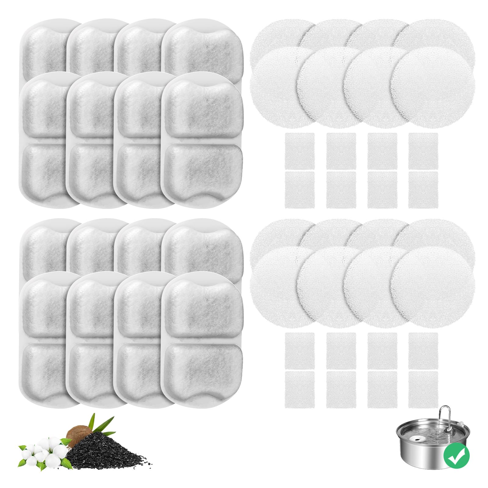 16-Pack Cat Fountain Filter For 7L/230Oz/1.8G Stainless Steel Dog Dispenser, 16 Sets Of Dog Water Fountain Replacement Filter/Fo