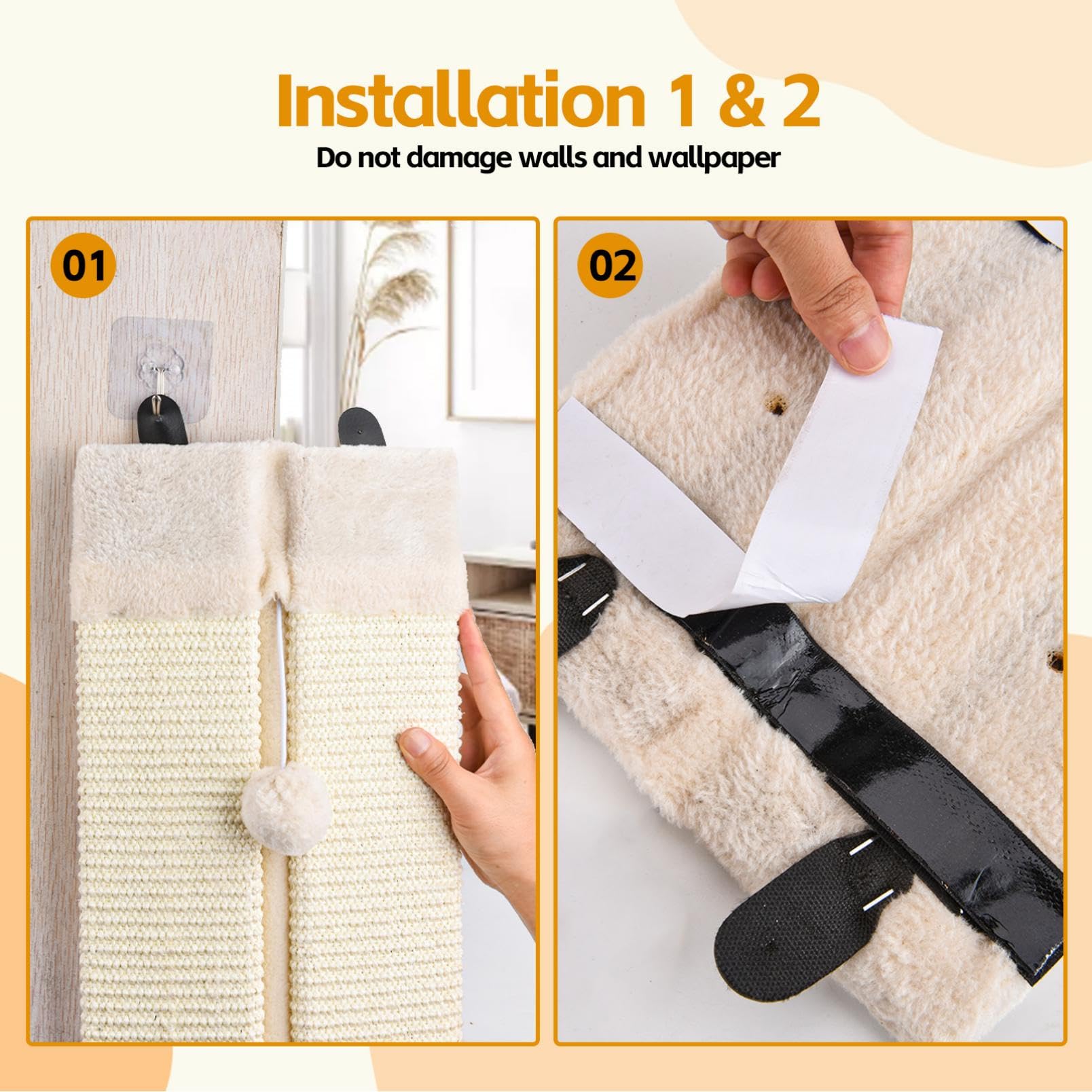 Liflix 2-Pack Wall Corner Cat Scratcher For Indoor Cats - Wall Mounted Sisal Scratching Pad With Hanging Ball - Vertical Corner