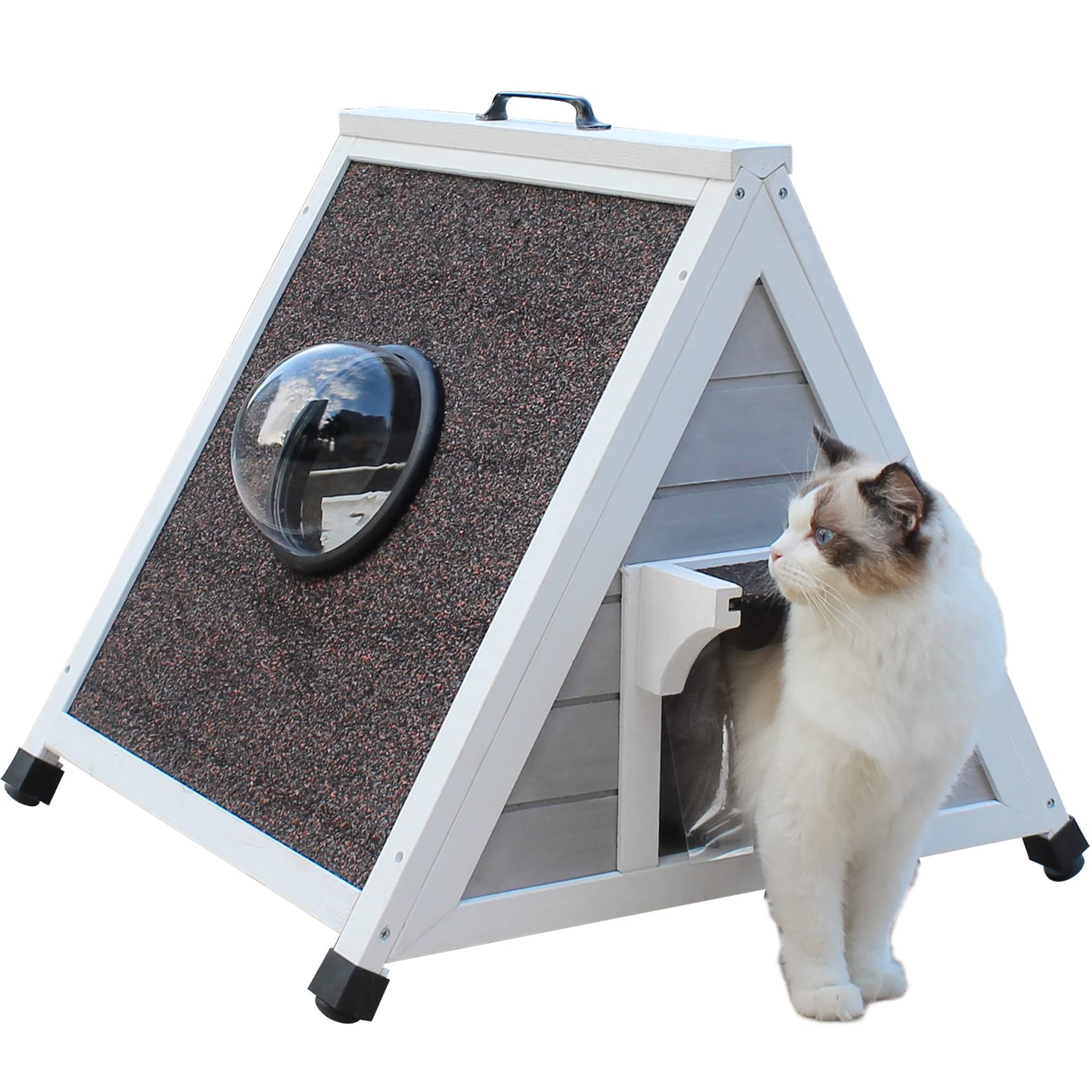 Deblue Weatherproof Outdoor Feral Cat House, Feral Cat House With Escape Door And Clear Window, Small Animal House And Habitats-