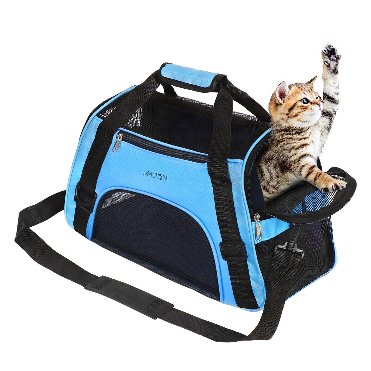 Jmoon Cat Carrier Soft-Sided Airline Approved Pet Carrier Bag,Pet Travel Carrier For Cats,Dogs Puppy Comfort Portable Foldable Pet Bag (Small, Blue)