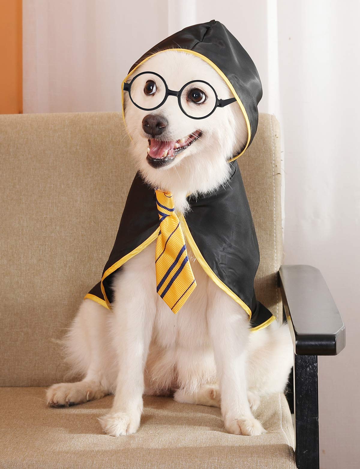 Coomour Halloween Dog Costume Wizard Pet Shirt Funny Cat Clothes For Dogs Cats Clothing Outfits With Glasses (Large,Yellow)
