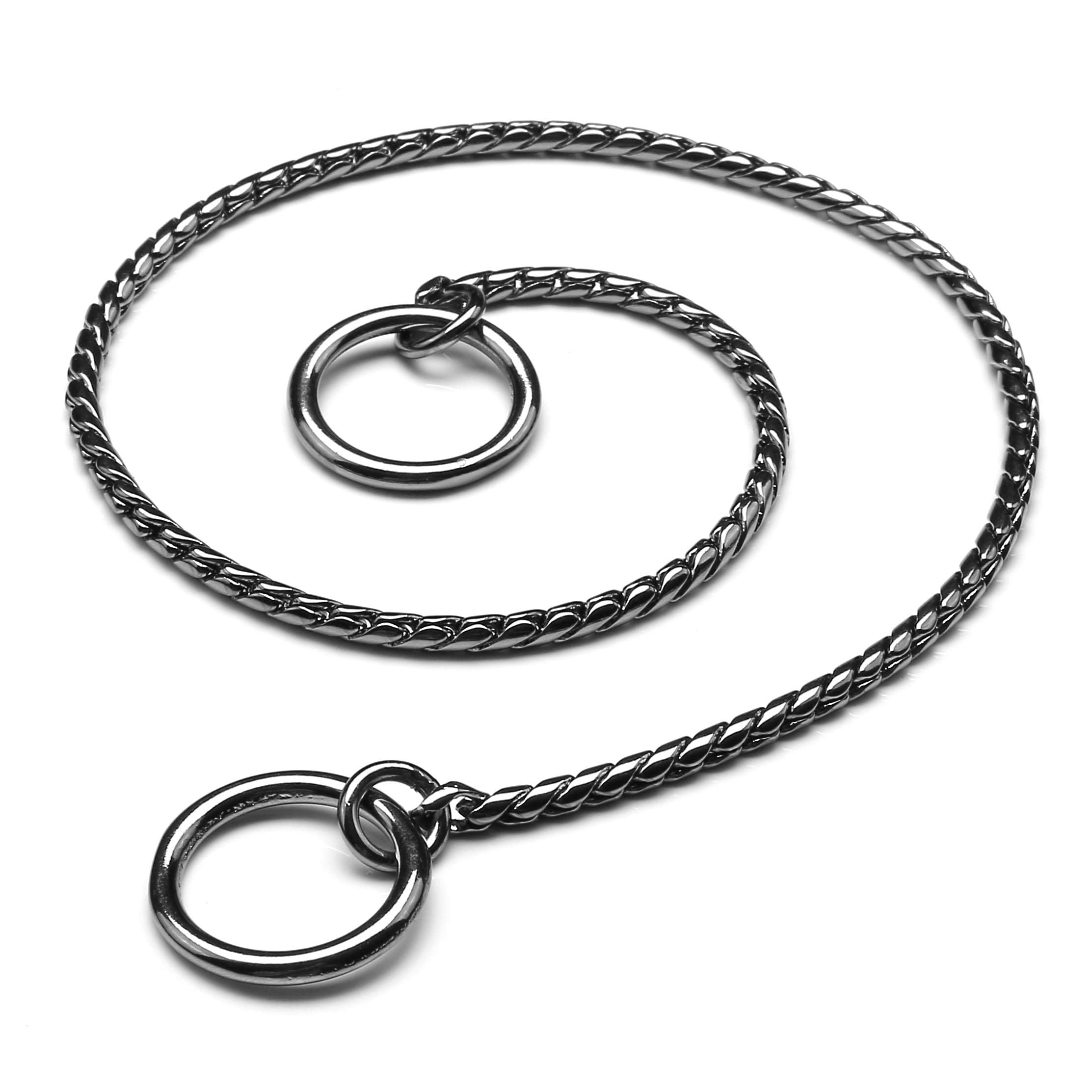 Mogoko Stainless Steel Dog Choke Chain Collar, Puppy Metal Snake Chain Pet Show Slip Collar Choker For Training Walking (Black;16.0'*3.0Mm)