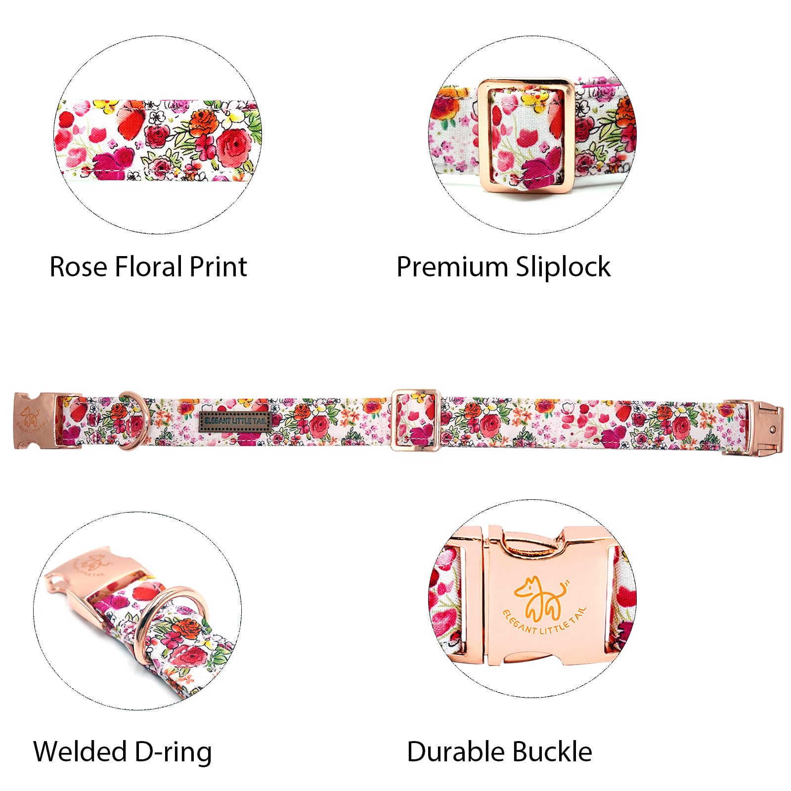 Elegant Pink Floral Print Summer Dog Collar - Cotton, Durable, Metal Buckle For Medium Dogs