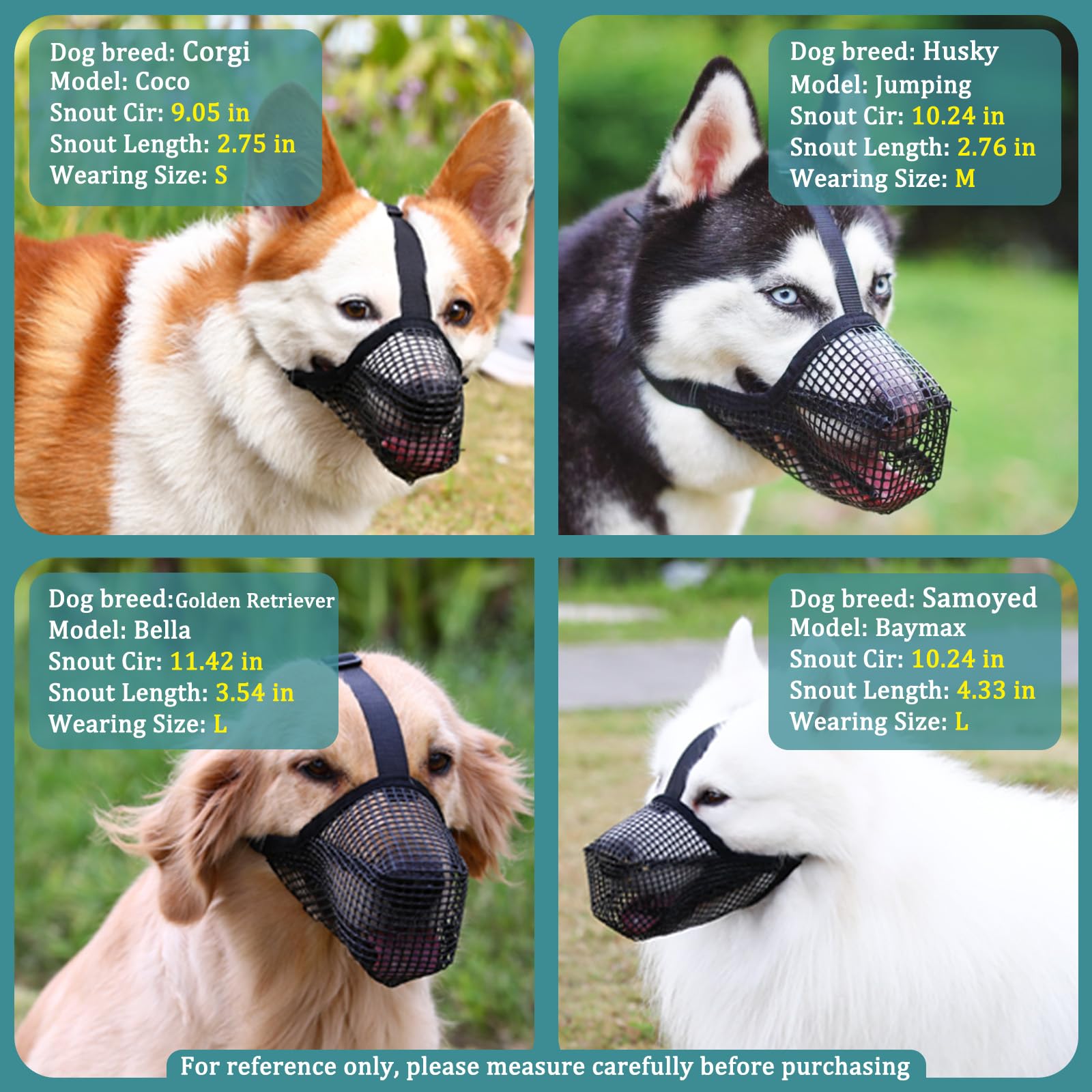 Mayerzon Dog Muzzle, Patented Mesh Muzzles For Small Medium Large Dogs, Soft Covered Mouth Guard With Adjustable Straps, Prevent