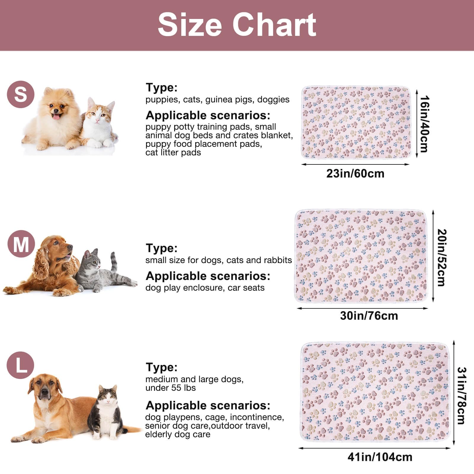 Dono 1 Pack 3 Blankets Soft Fluffy Paw Print Pattern Fleece Pet Blanket Warm Sleep Mat Puppy Kitten Blanket Doggy Mat Paw Print