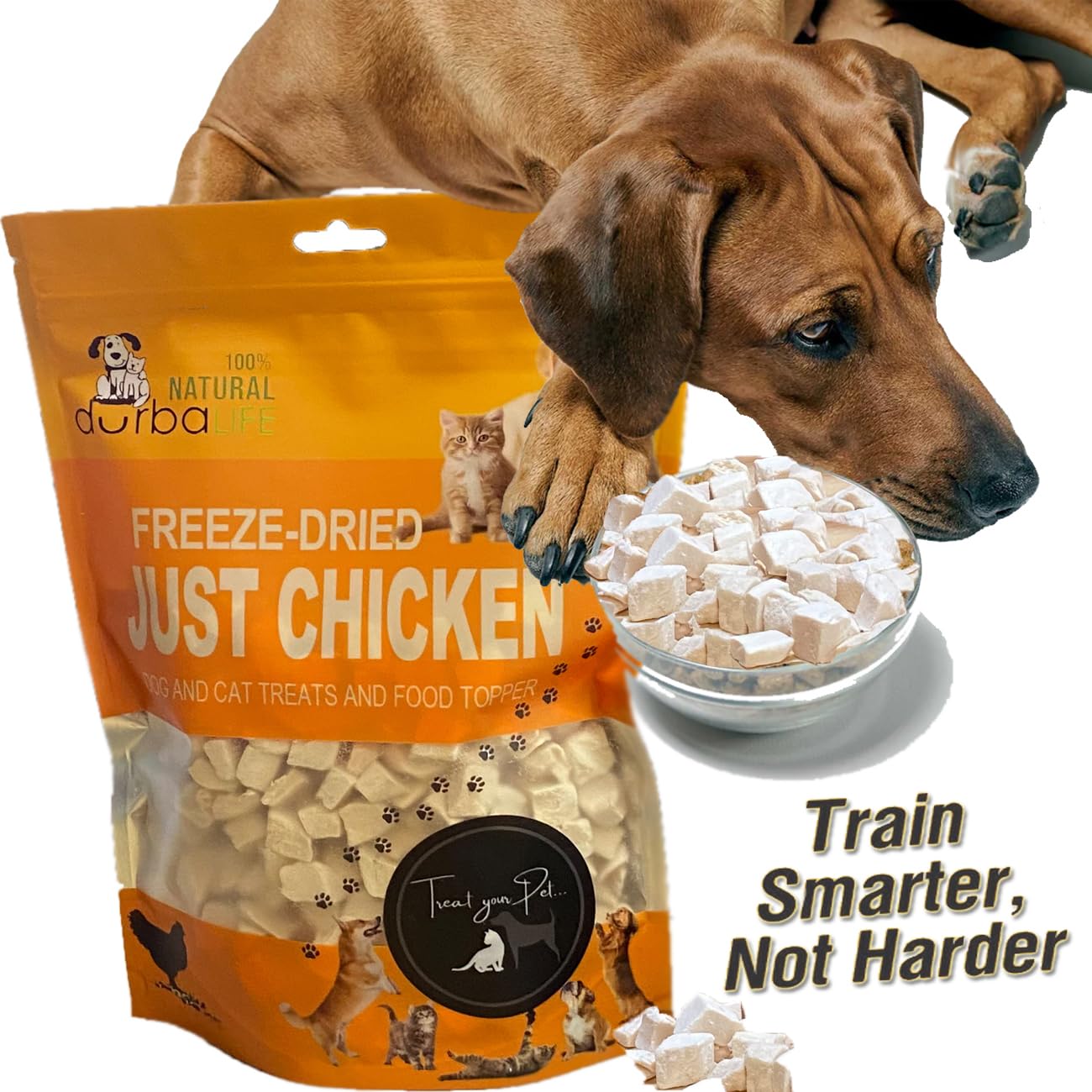 DurbaLife Freeze Dried Dog and Cat Treats Food Topper (5.1 oz (~145g), Just Chicken (Large Pack))