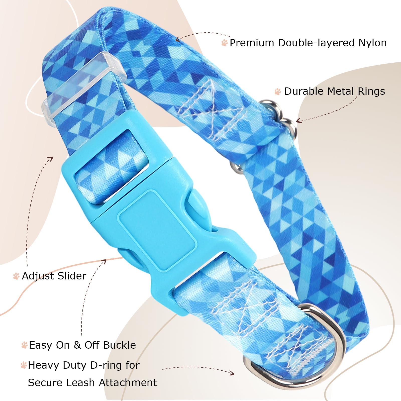 Bule Dog Collar For Puppy Small Dogs, Cute Boy Girl Dog Collar With Geometric Diamond Patterns, Adjustable Heavy Duty Buckle Dog