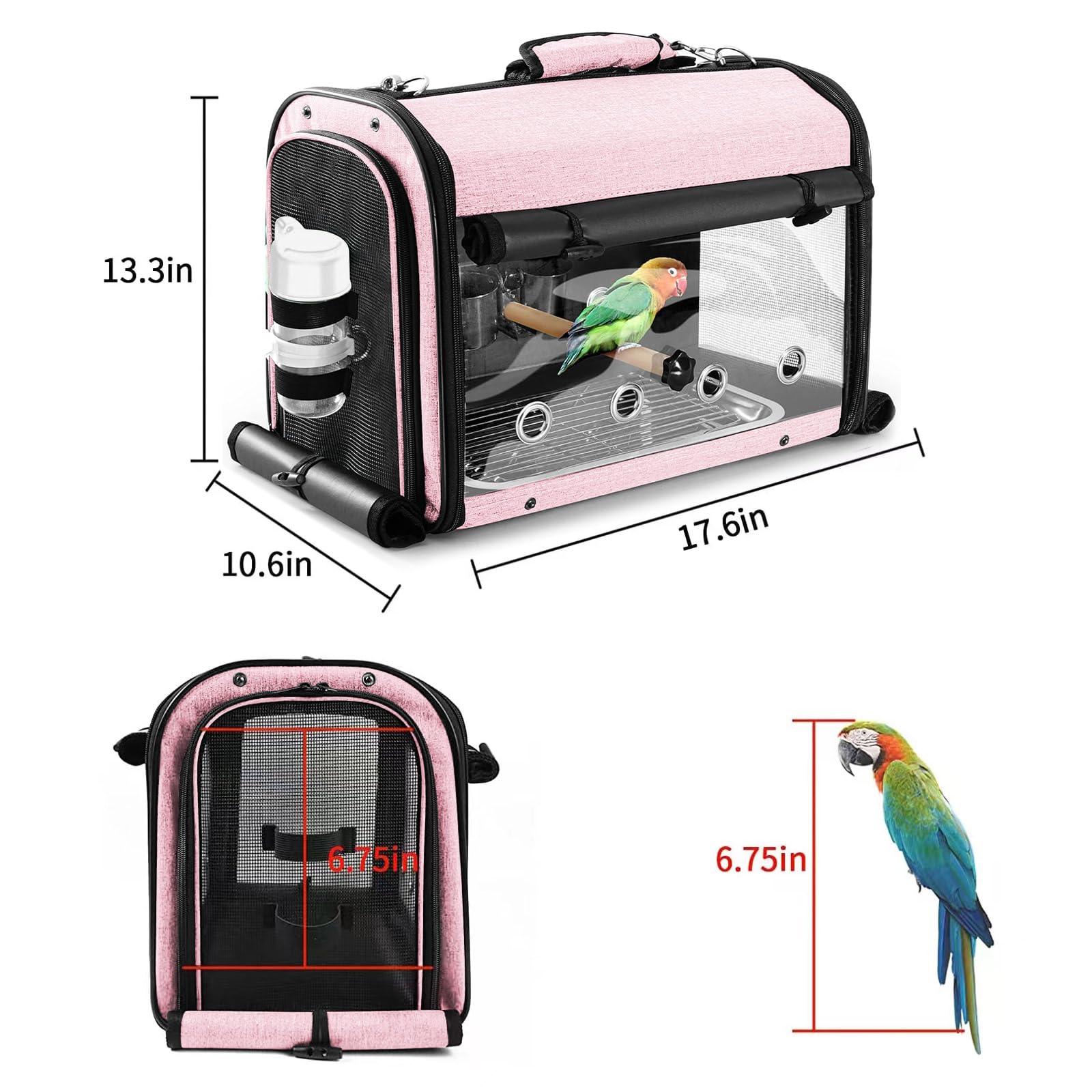 Suertree Bird Carrier Bag - Lightweight Travel Cage for Parrots - Large Pink - Breathable Cotton Design