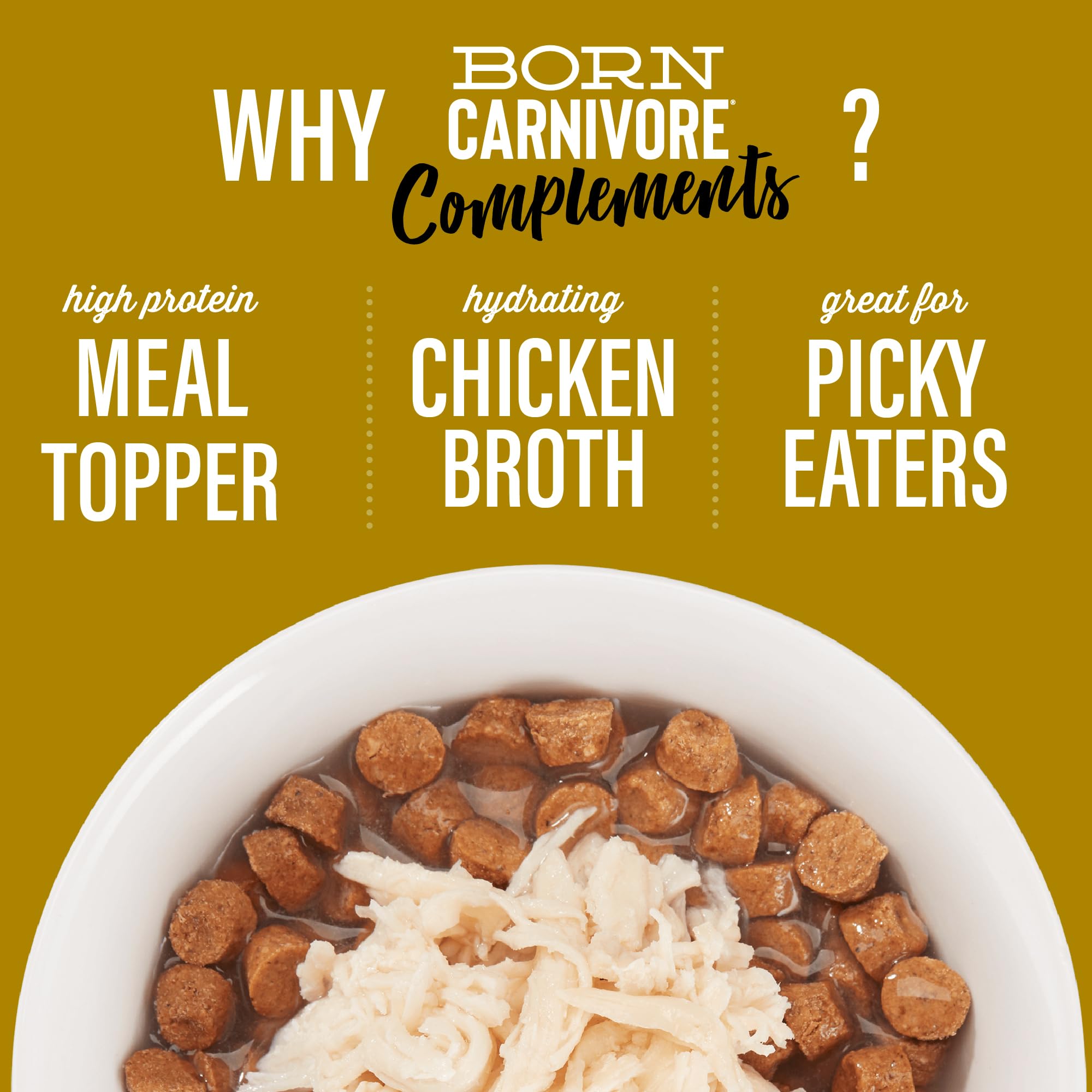 Tiki Cat Born Carnivore Complements Wet Cat Food Topper, Chicken, 2.1 oz. Pouch (12 Count)