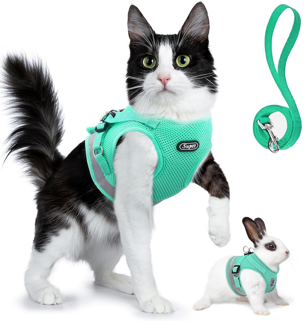 Supet Cat Harness And Leash Set - Soft Mesh Adjustable Cat Vest Harness With Reflective Strap For Walking Cat And Puppy Rabbit