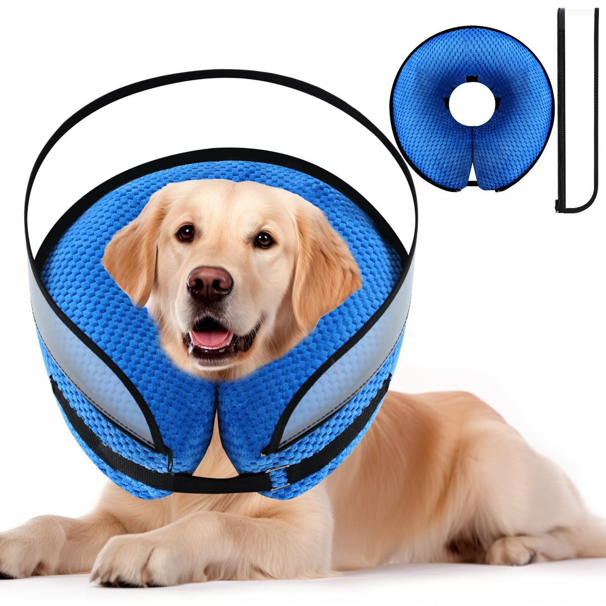 2-In-1 Soft Inflatable Dog Cone Collar Alternative With Enhanced Anti-Licking Guard Shield, Dog Collar After Surgery, Adjustable