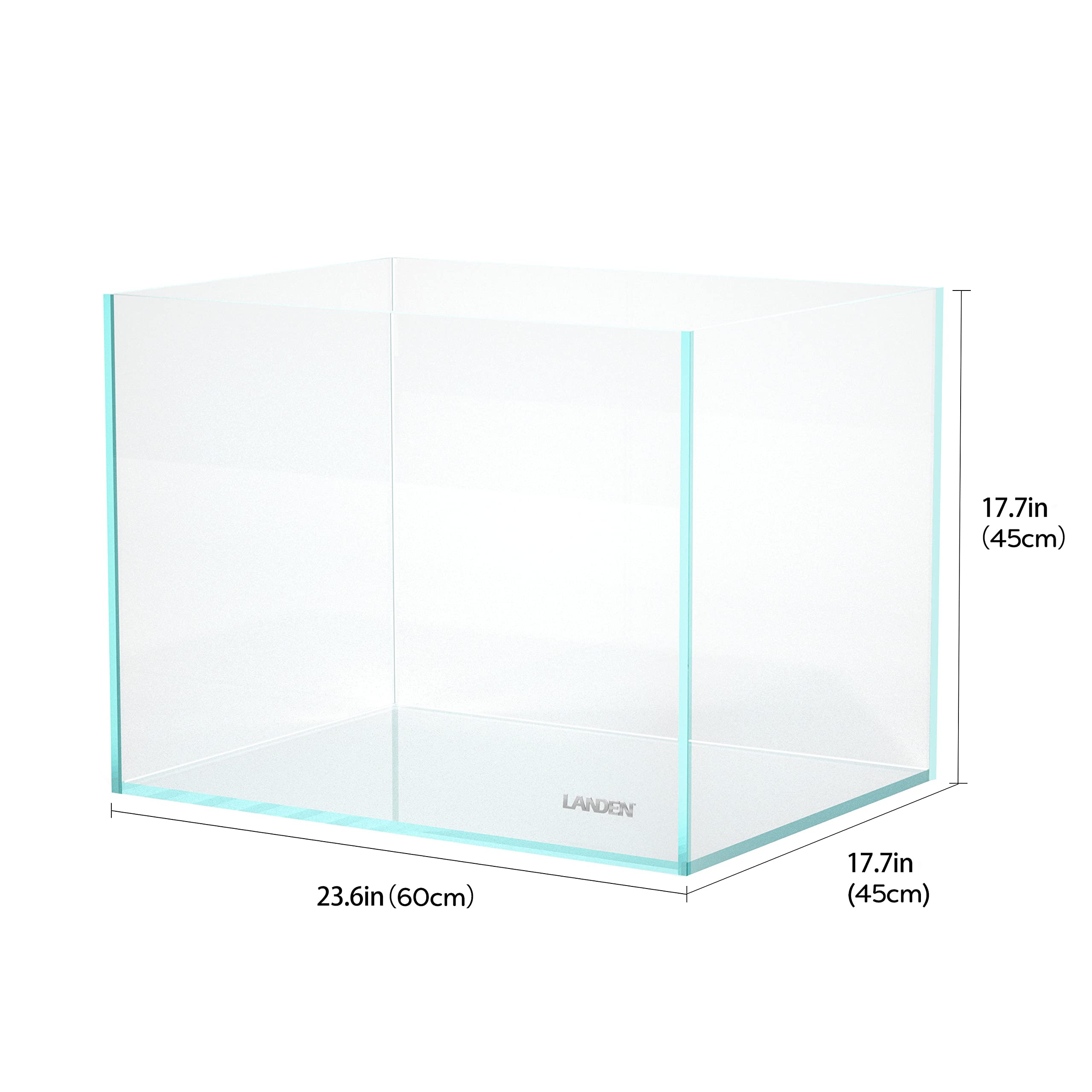 Landen 60H 30 Gallon Rimless Low Iron Aquarium Tank, 23.6 W    17.7 D    17.7 H (60cm x 45cm x 45cm) 8mm Thickness with Black Na
