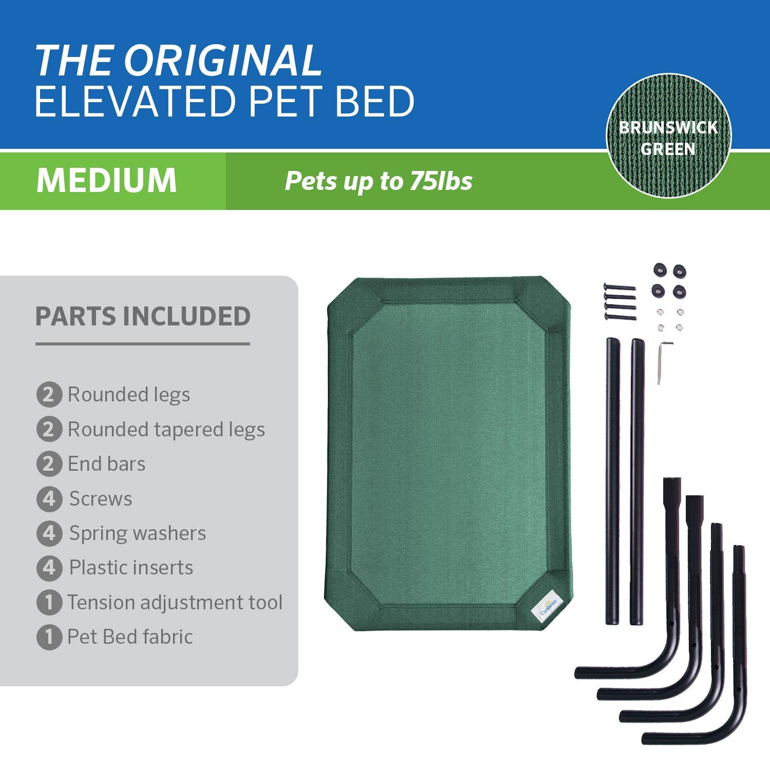 Coolaroo The Original Cooling Elevated Pet Bed, Medium, Brunswick Green