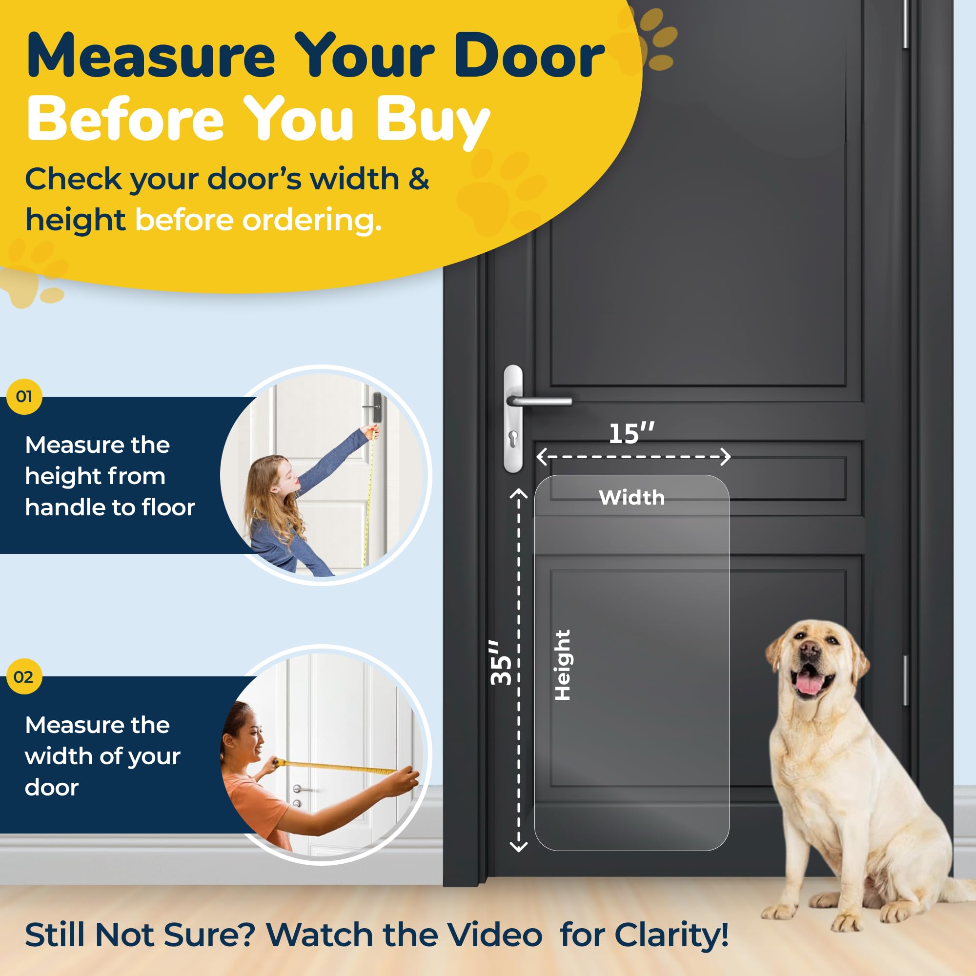 PROTECTO Door Protector 2-Pack, 35.5x15.5" Clear Scratch Guard for Dogs & Cats, Easy Install for Indoor/Outdoor Use