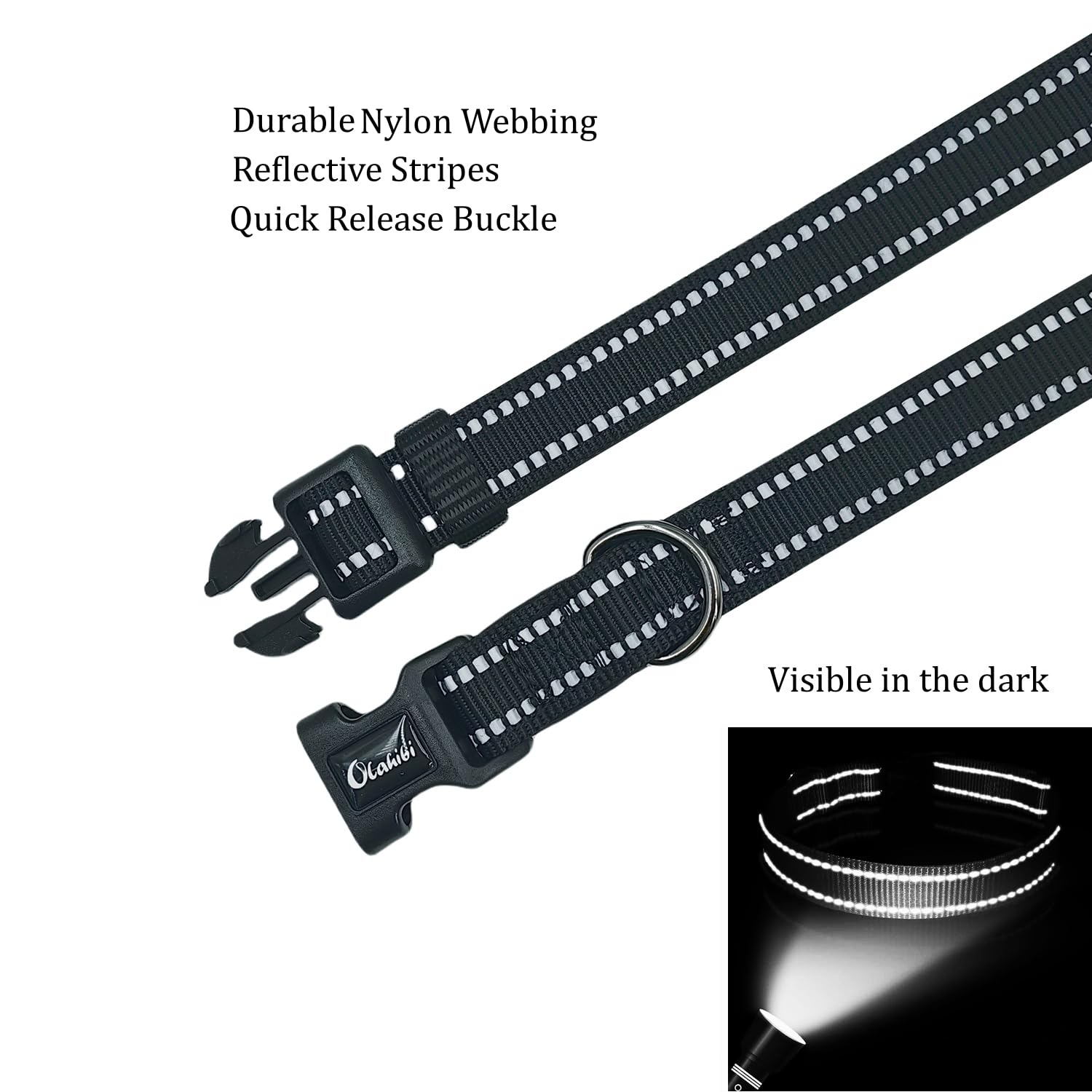 Olahibi Neoprene Padded Dog Collar, Soft And Comfortable, Durable Nylon With Reflective Stripe, For Small Dogs.(Small, Black)