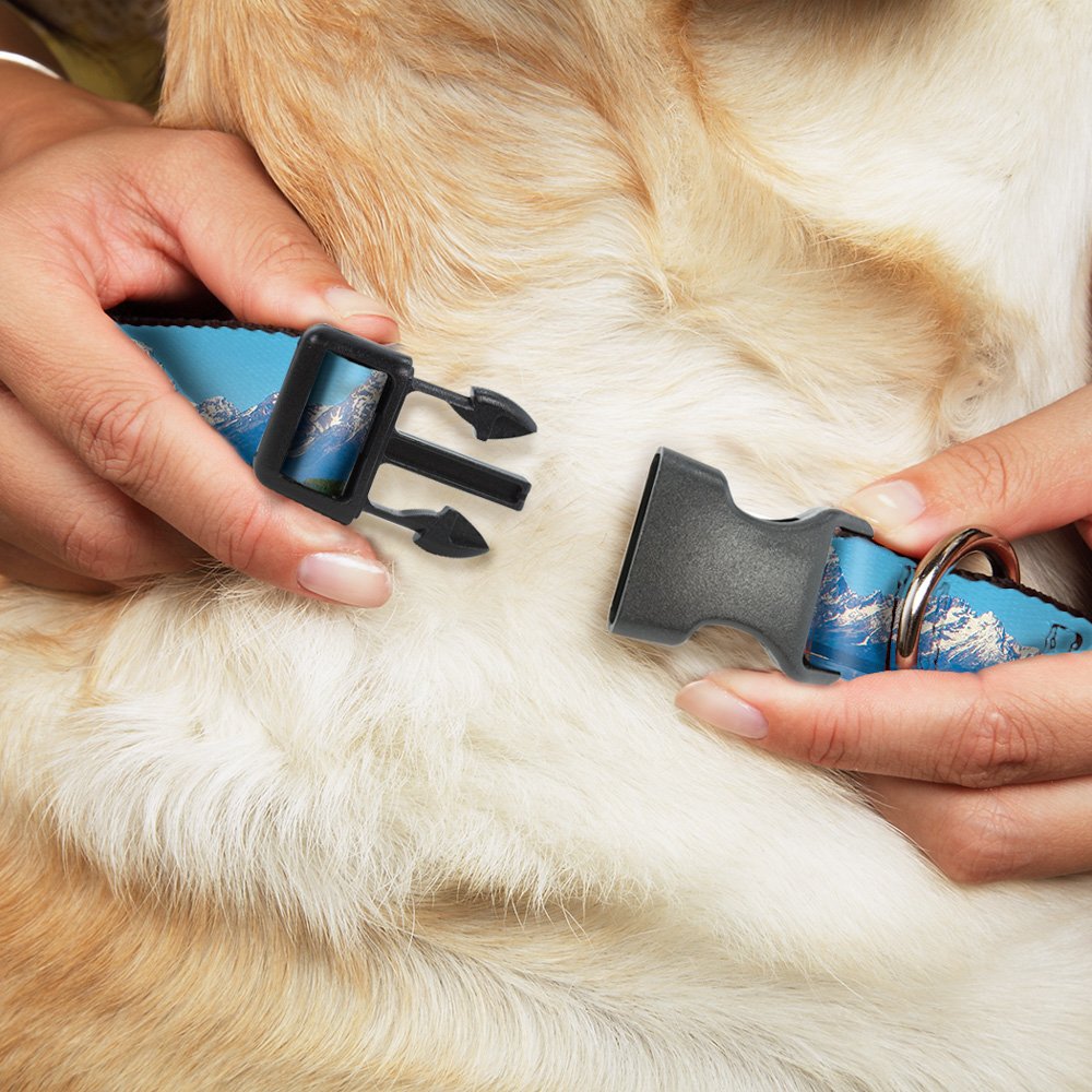 Buckle-Down Plastic Clip Collar - Landscape Snowy Mountains - 1' Wide - Fits 15-26' Neck - Large
