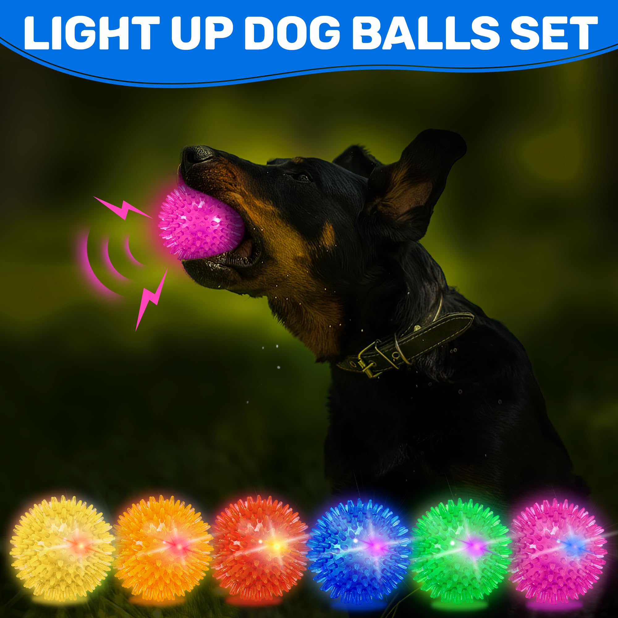 Ousiya 6 Pack 2.5 Light Up Squeaky Dog Balls - Spiky Dog Toy for Small & Medium Dogs, Perfect for Playtime and Exercise