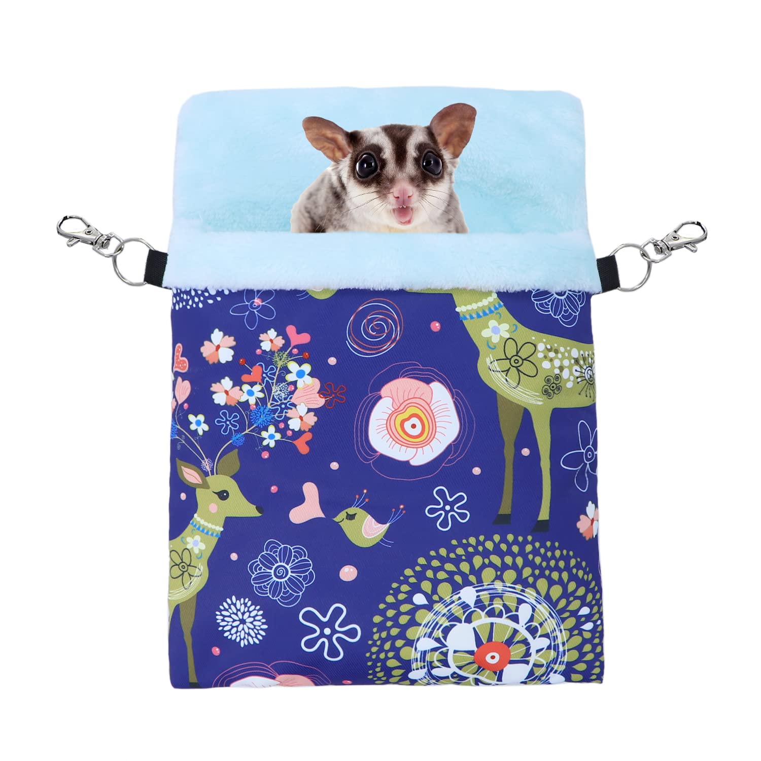 Wontee Small Pet Sleeping Pouch Sleep Bag Warm Bed Hideout For Hamsters Hedgehogs Sugar Gliders Squirrels (L, Blue Elk)