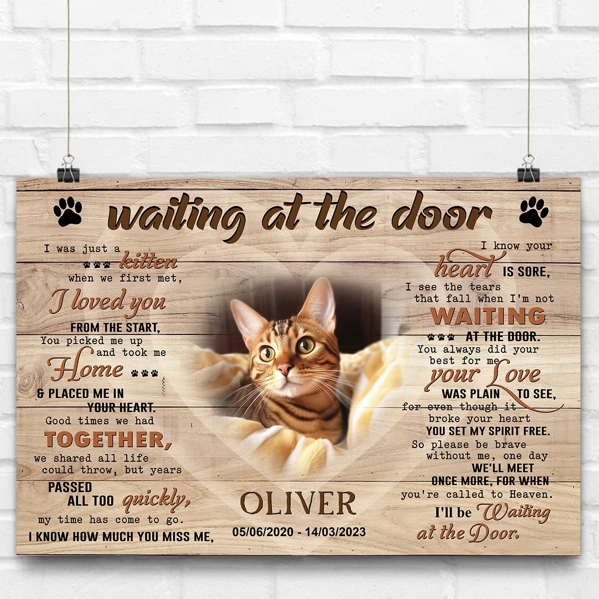 P80816 Personalized Memorial Poster Gifts, Waiting At The Door, Cat Memorial Frames With Pictures, Gift For Cat Lover Mom Dad, N