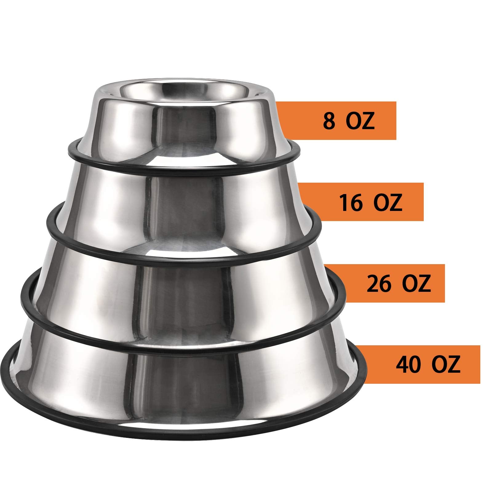 2Packs Stainless Steel Dog Bowl with Anti-Skid Rubber Base for Small/Medium/Large Pet, Perfect Dish, Pets Feeder Bowl and Water