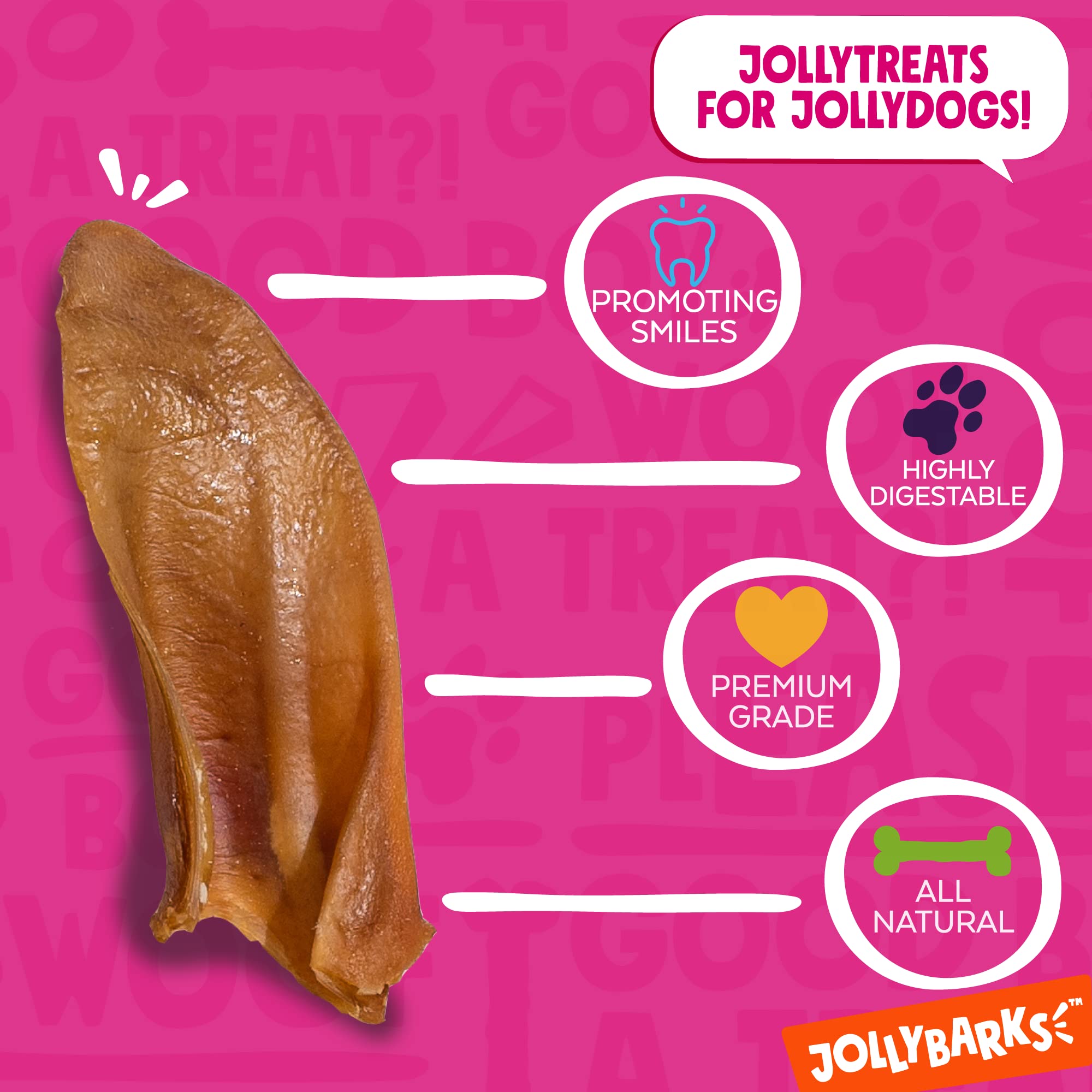 Jolly Barks Natural Half Pig Ears for Dogs Large, Pigs Ears for Dogs - Premium Dog Ear Treat - Dog Chew Treats for Large and Sma