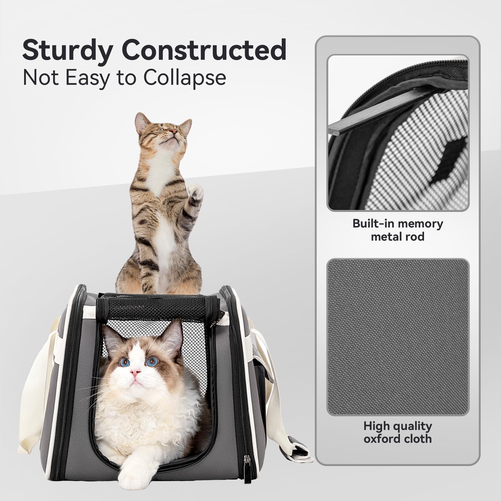 Petsfit Airline Approved Cat Carrier with Wheels, Small Size, Medium Gray, Metal, Model DLC1004622A1